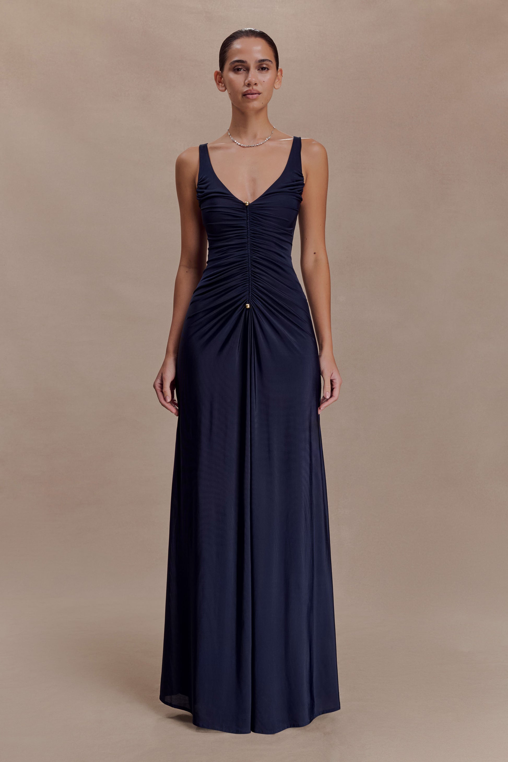 Perrie Slinky Ruched Maxi Dress - Ink Blue