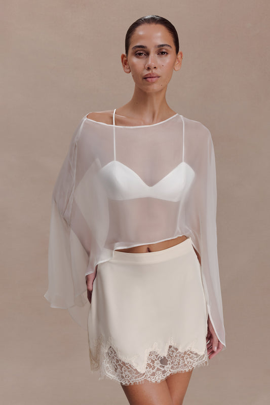 Kirstine Bralette With Chiffon Overlay - Ivory