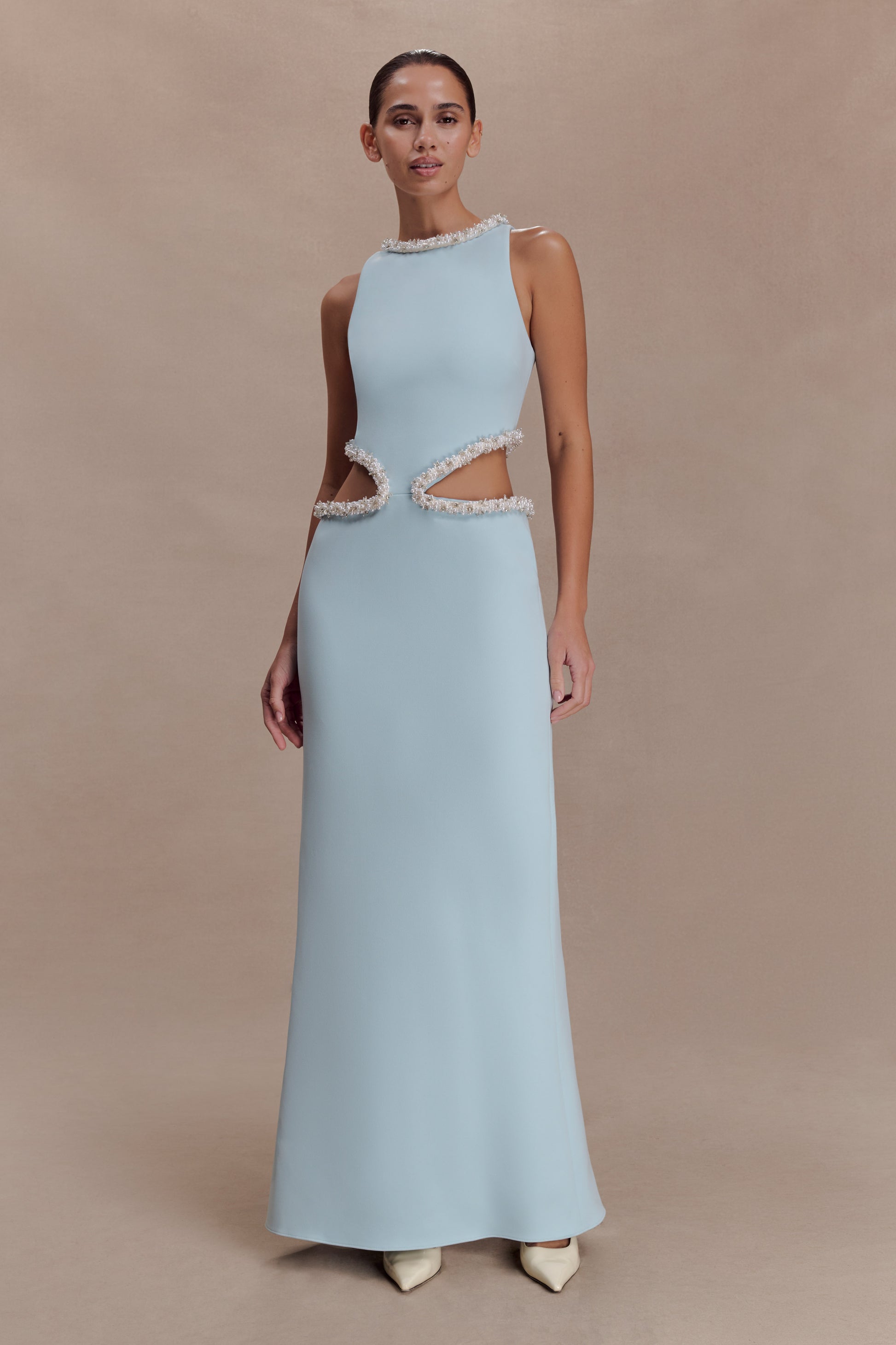 Nicole Embellished Cut Out Maxi Dress - Pale Blue