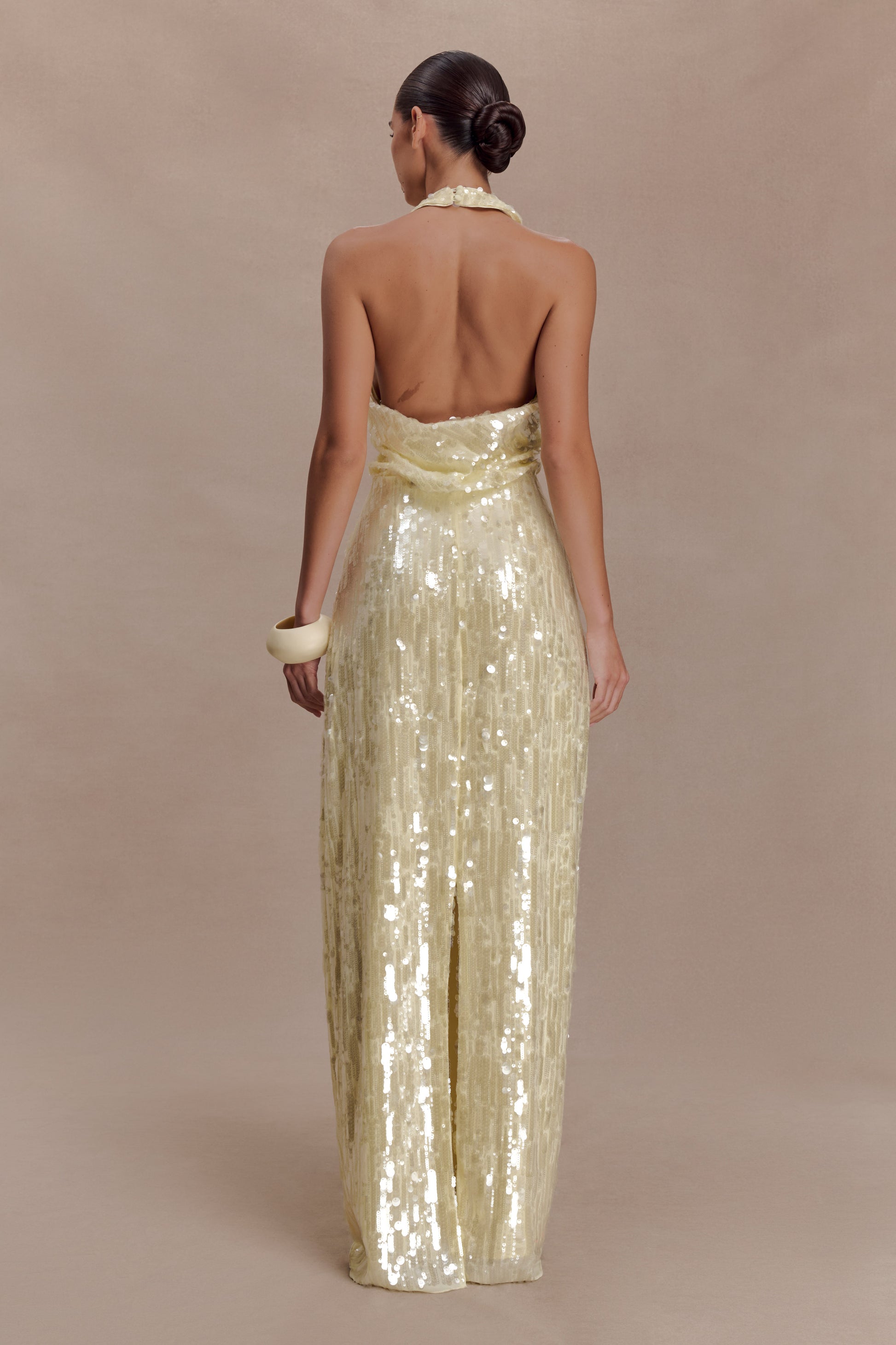 Gertrud Sequin Halter Maxi Dress - Lemon #2