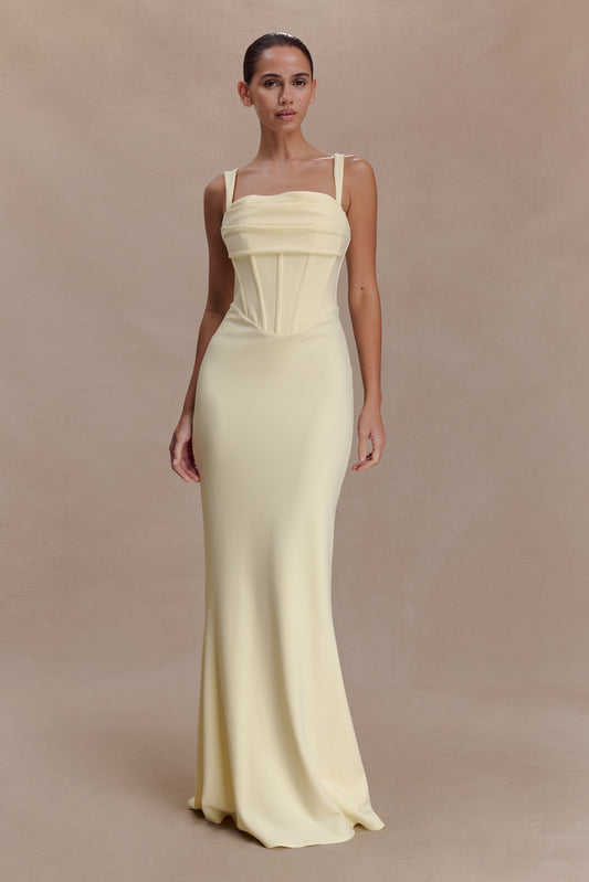 Luella Crepe Corset Maxi Dress - Lemon