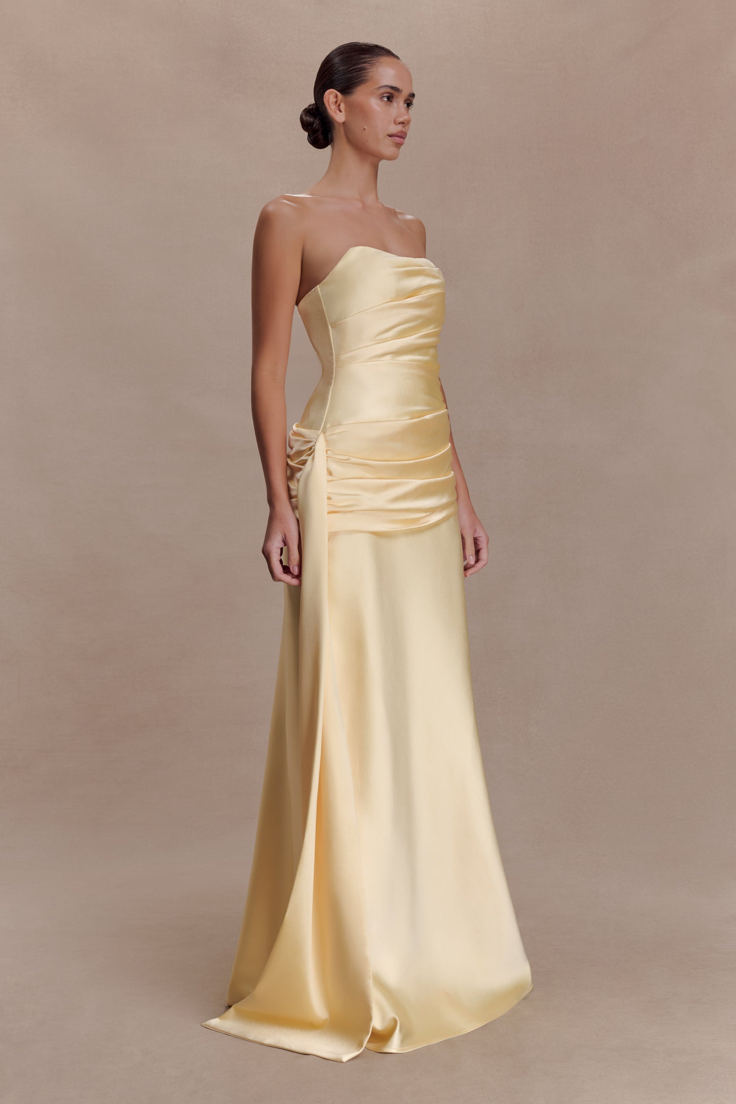 Sarah Strapless Maxi Dress With Waist Tie - Lemon