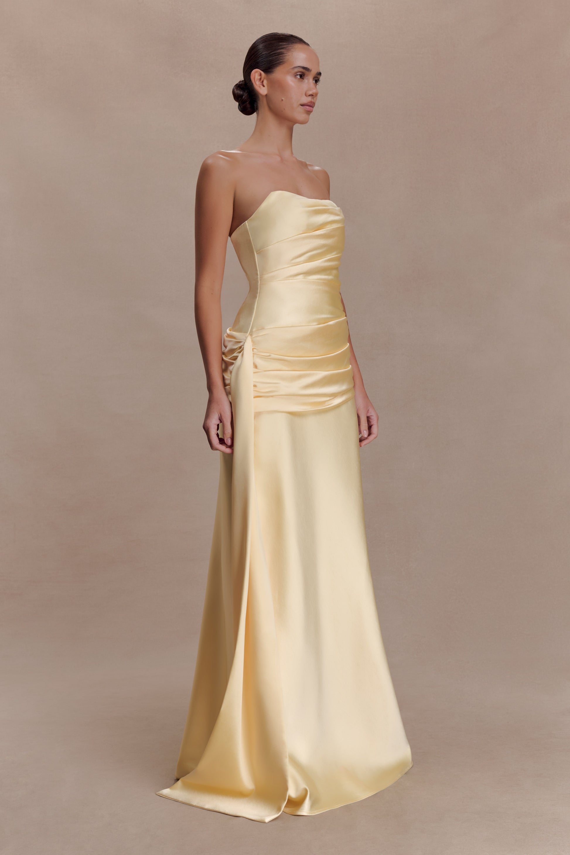 Sarah Strapless Maxi Dress With Waist Tie - Lemon #8