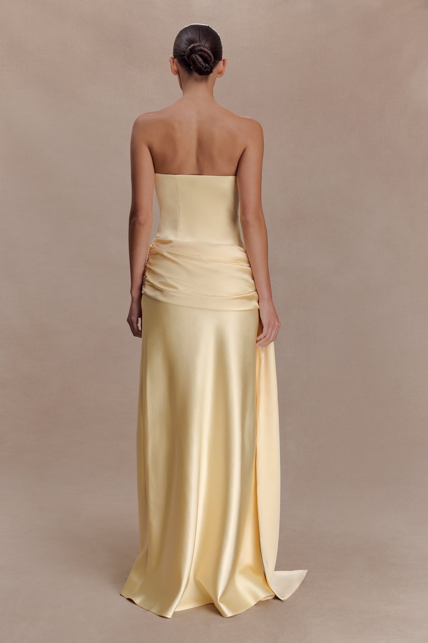 Sarah Strapless Maxi Dress With Waist Tie - Lemon