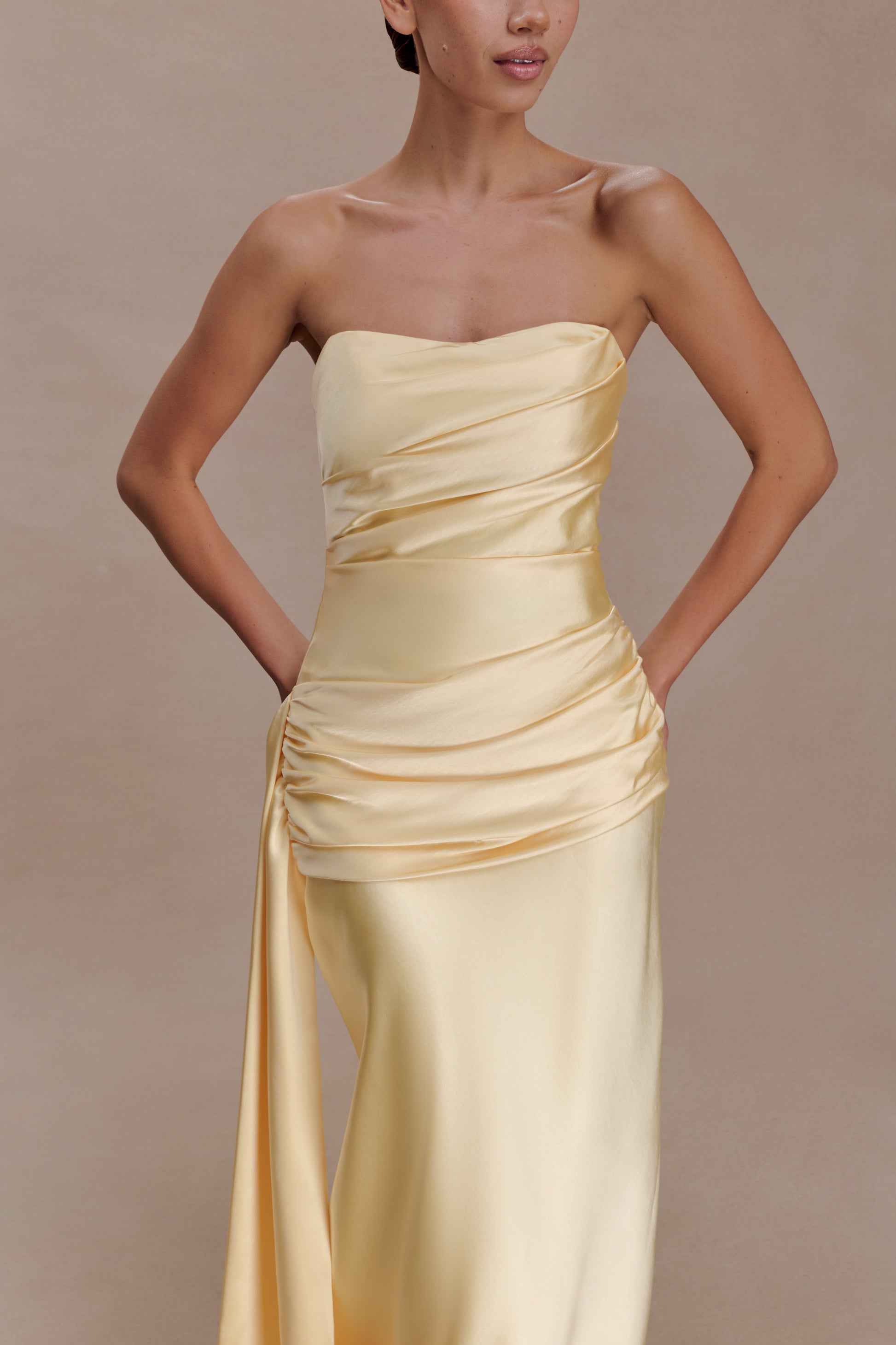Sarah Strapless Maxi Dress With Waist Tie - Lemon #7