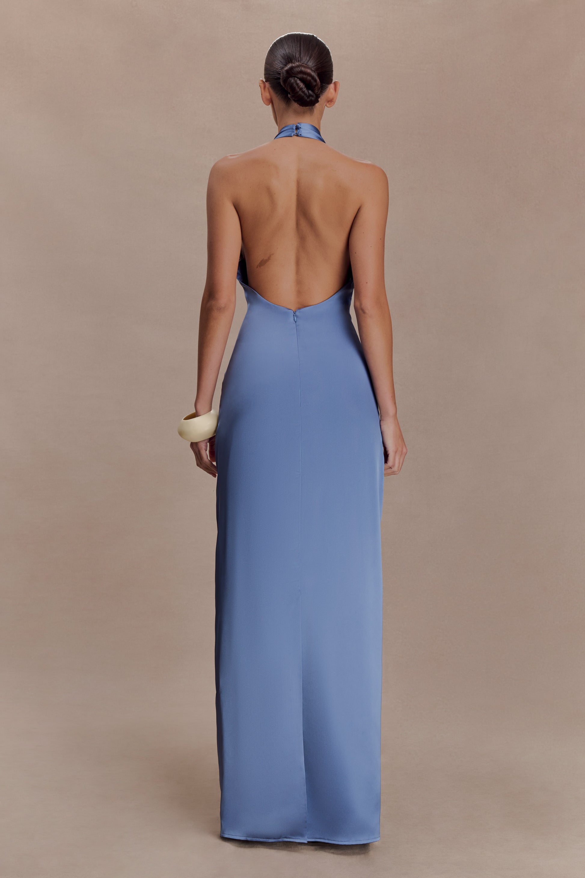 Jade Satin Halter Maxi Dress - Steel Blue #2