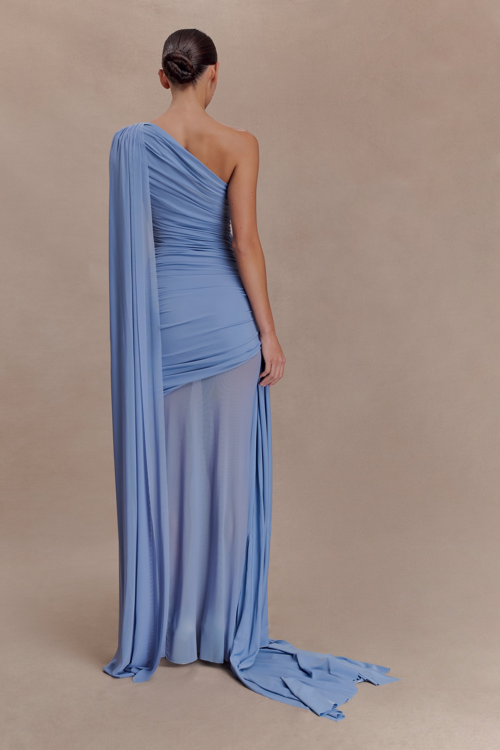 Asher Slinky One Shoulder Maxi Dress - Cornflower Blue #2
