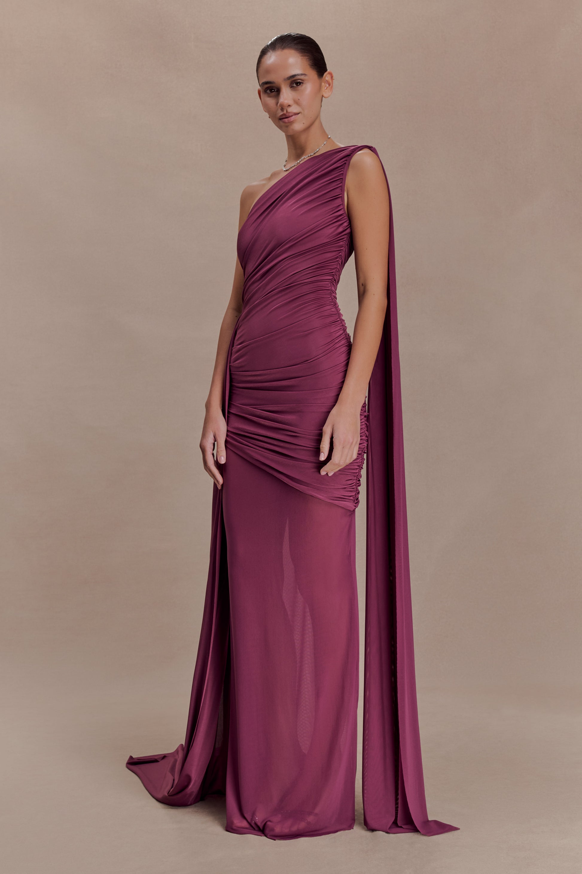 Asher Slinky One Shoulder Maxi Dress - Neutral Plum #5