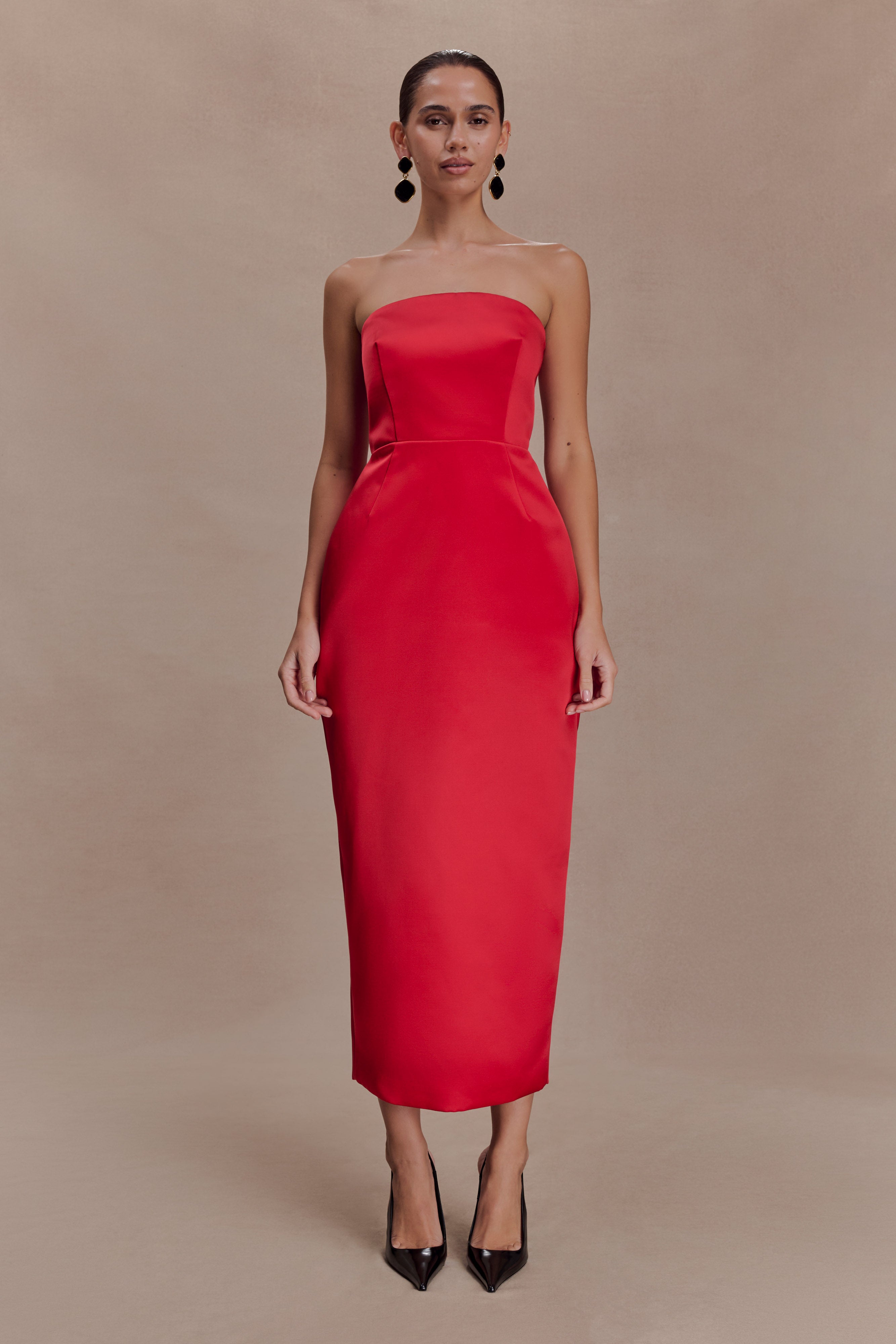 Ophelia Peplum Satin Maxi Dress - Red & MESHKI
