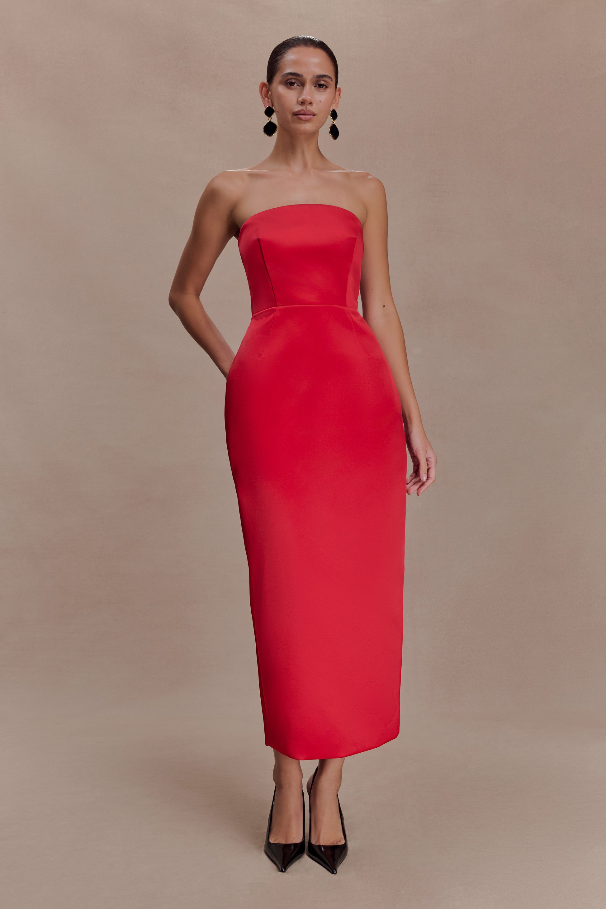 Ophelia Peplum Satin Maxi Dress - Red #5