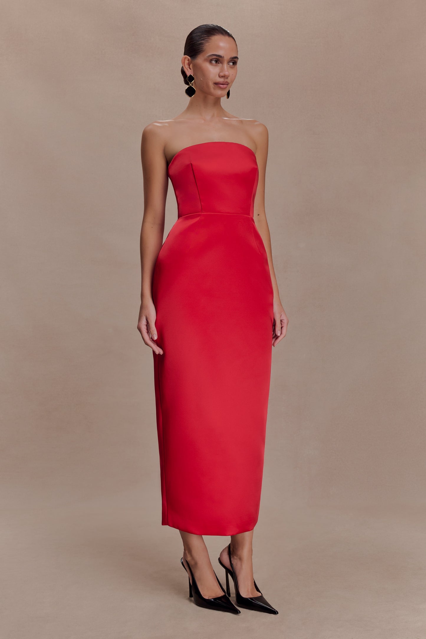 Ophelia Peplum Satin Maxi Dress - Red