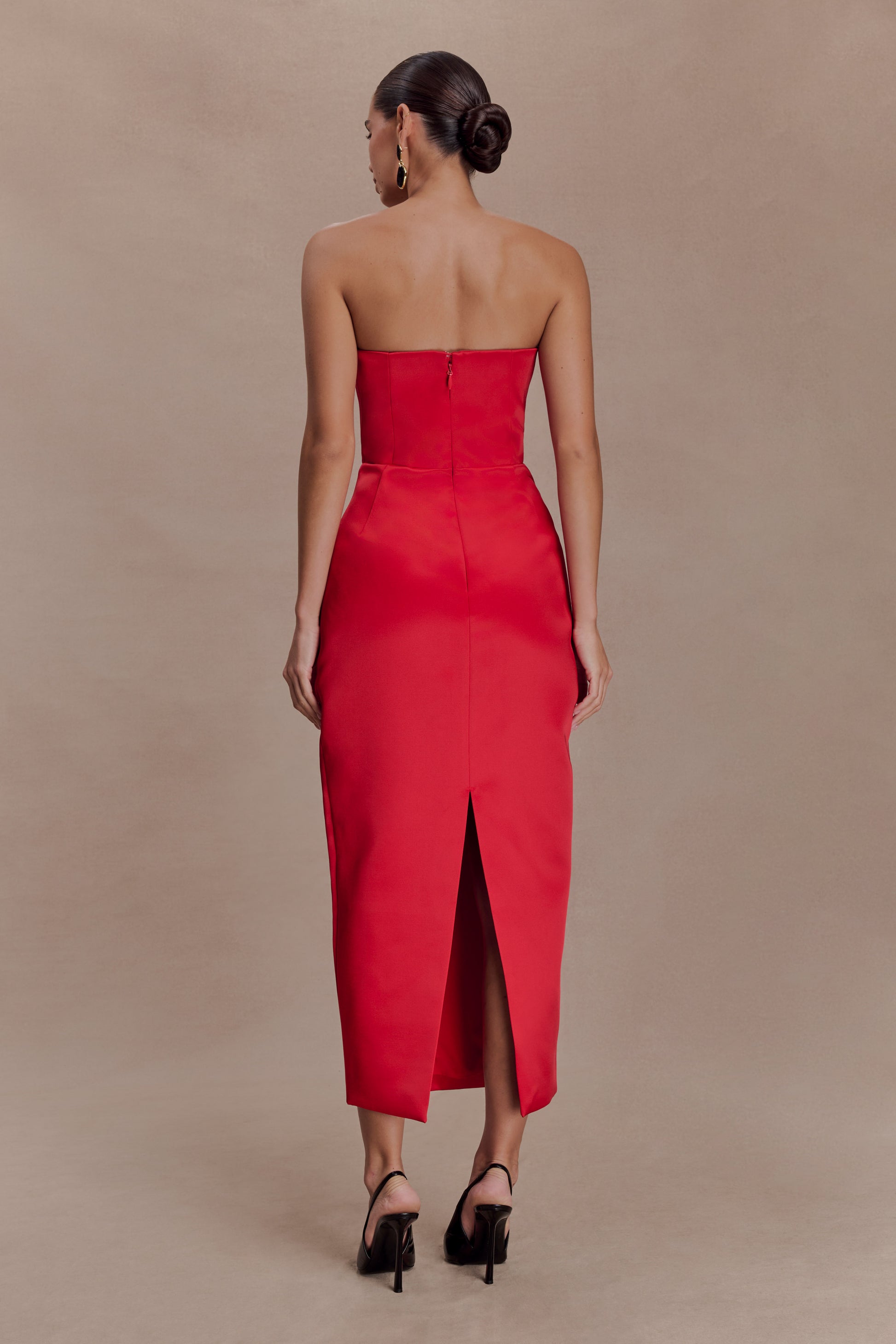 Ophelia Peplum Satin Maxi Dress - Red #2