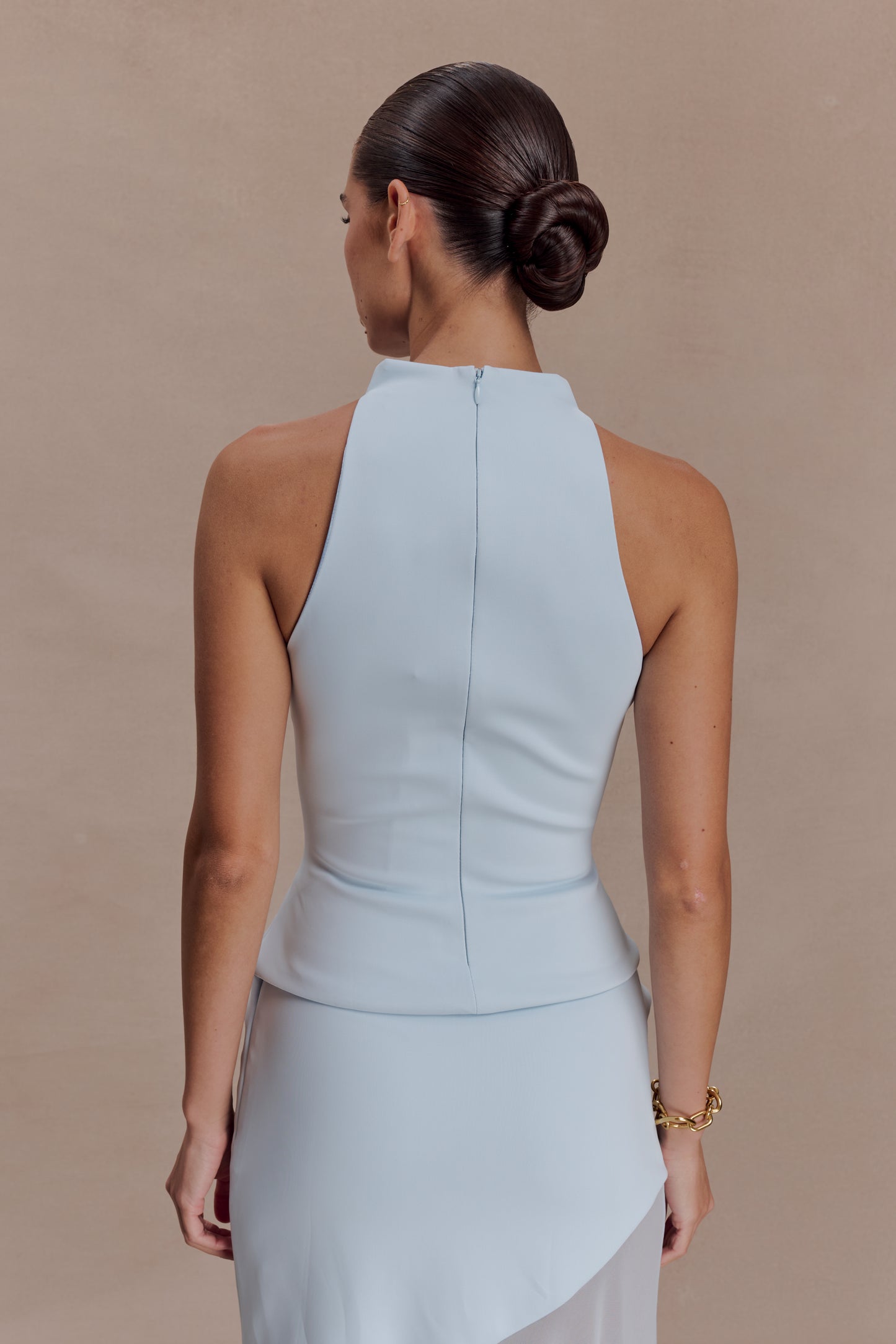 Portia Scuba Sleeveless Top - Pale Blue