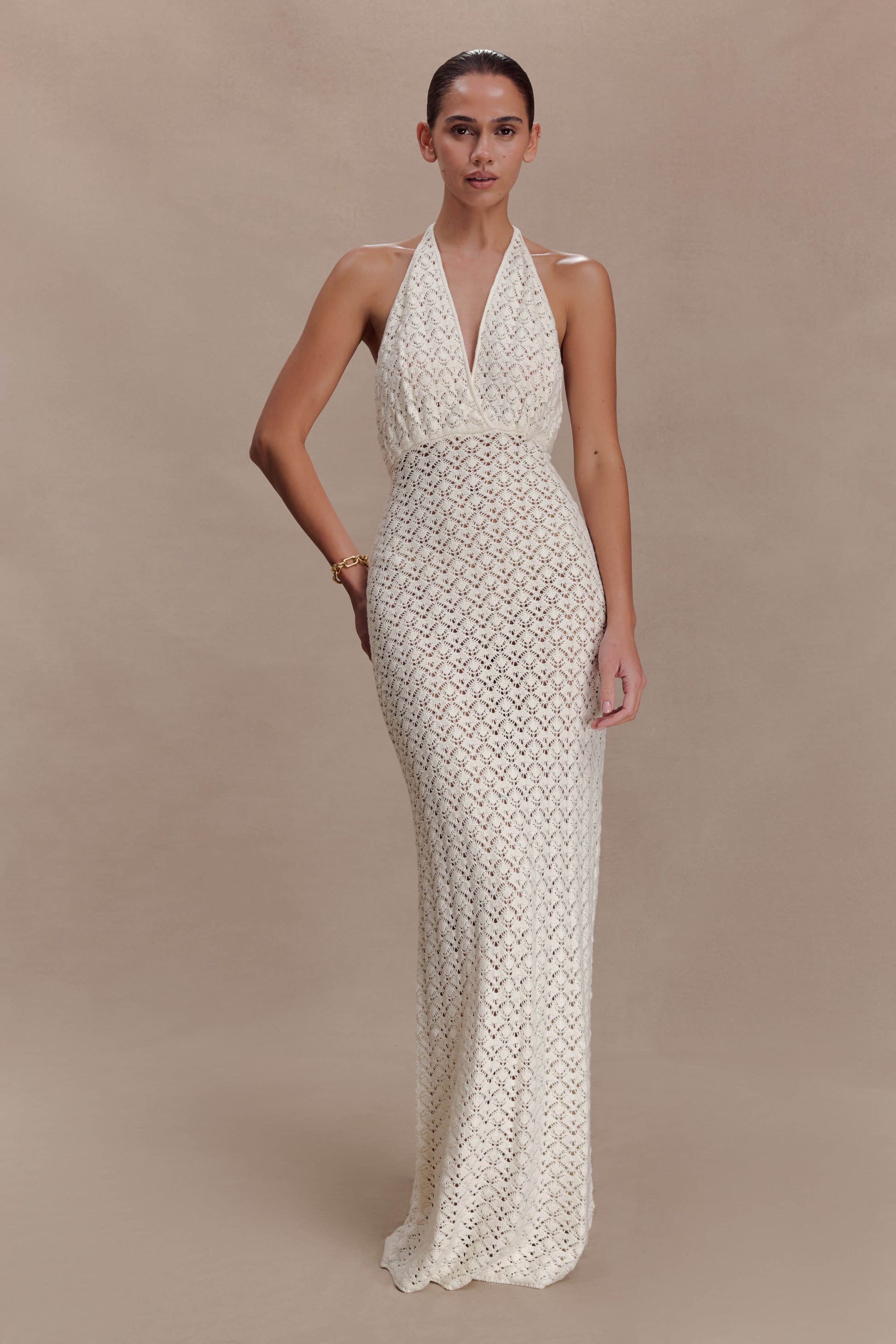 Deeliah Halterneck Crochet Maxi Dress -  Ivory #5