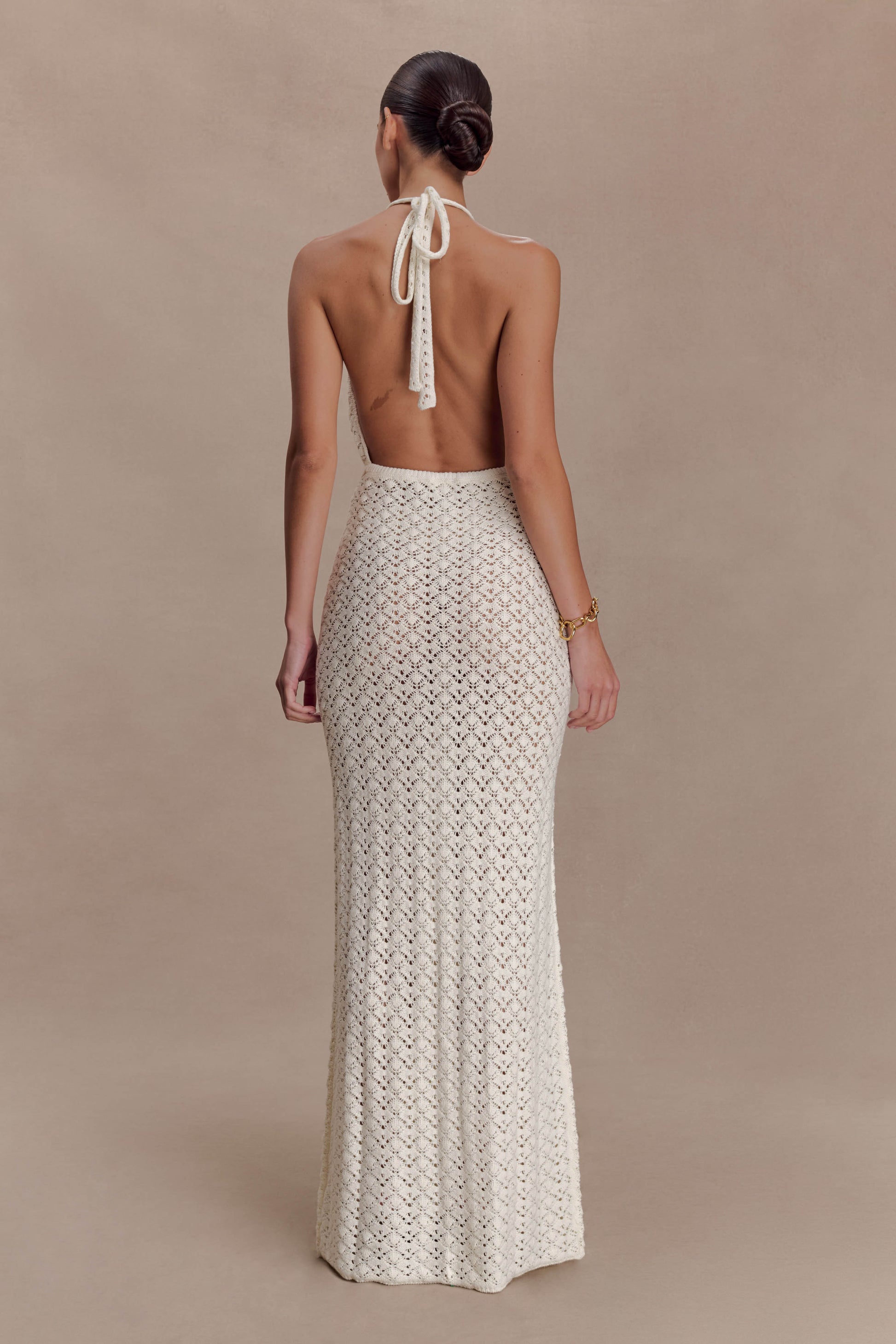 Deeliah Halterneck Crochet Maxi Dress -  Ivory #2