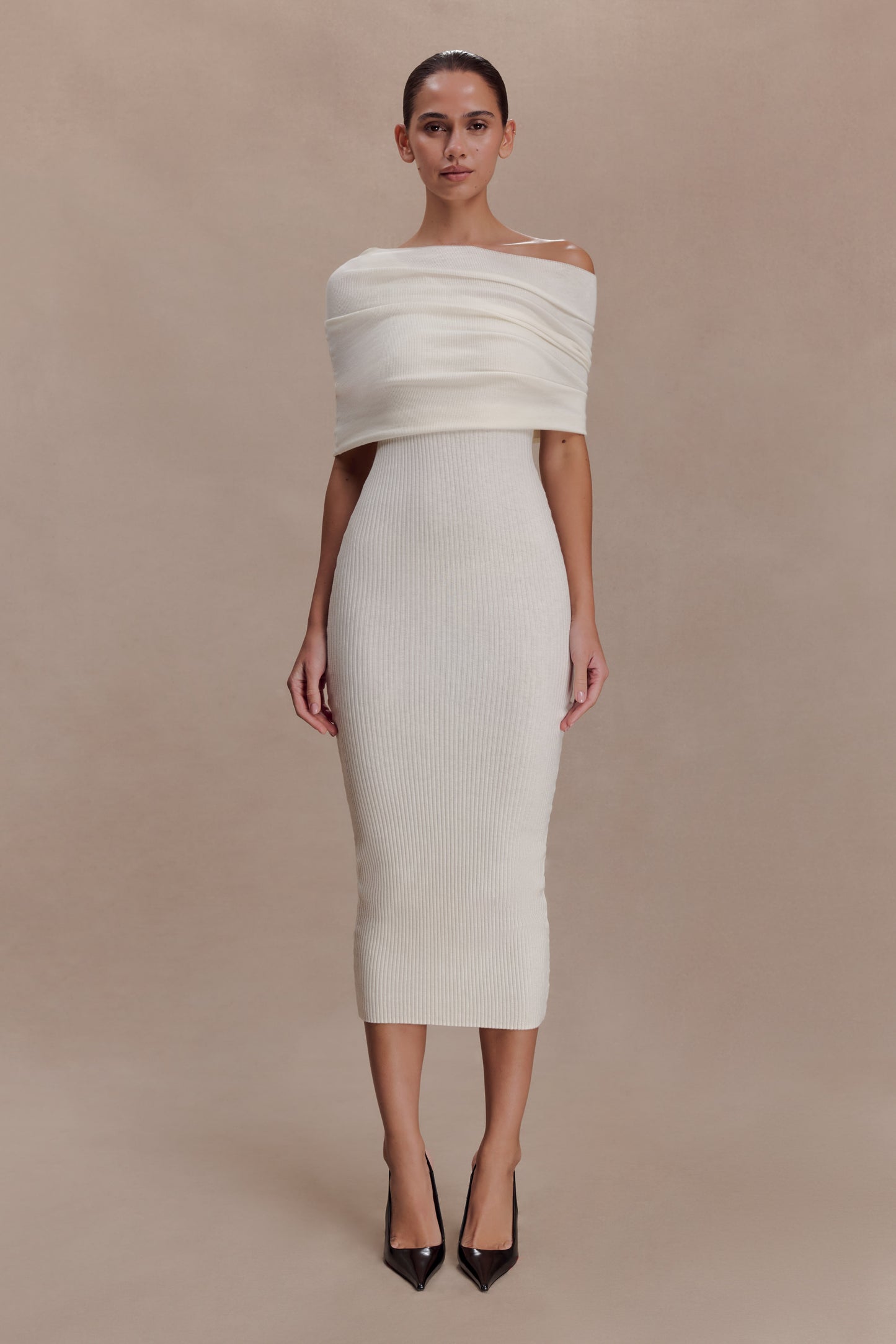 Zandie Cashmere Blend Knit Midi Dress - Ivory
