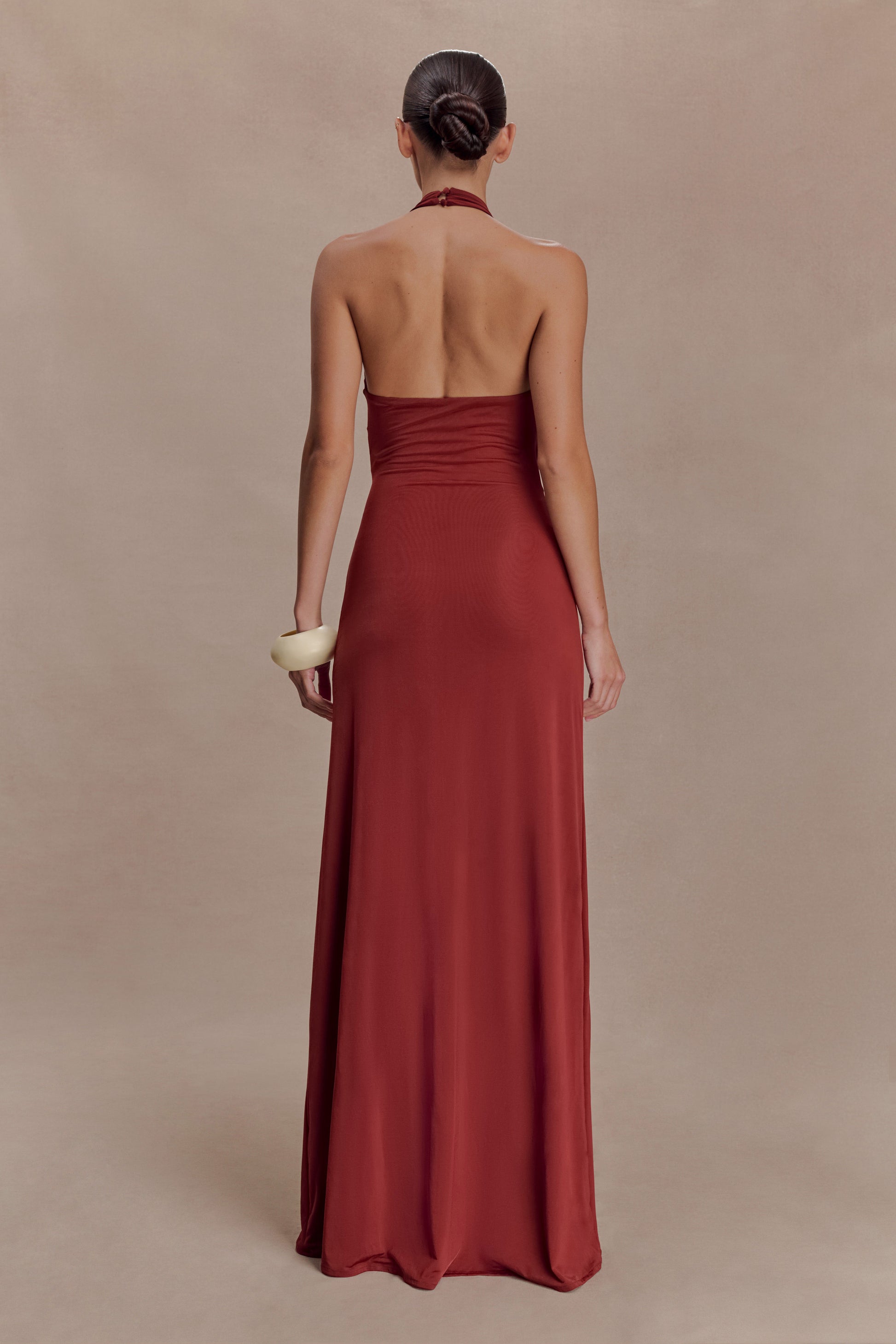 Veda Slinky Halter Maxi Dress - Russet #2