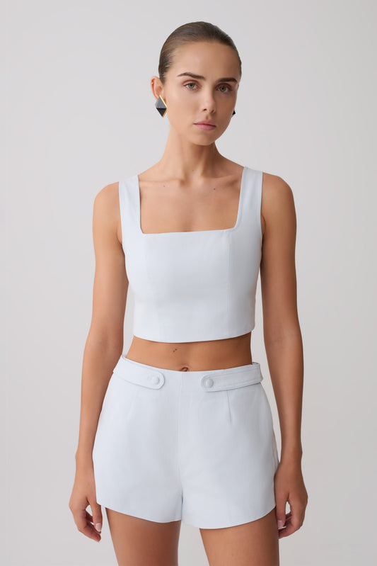 Josephine Crop Top With Open Back - Ice Blue