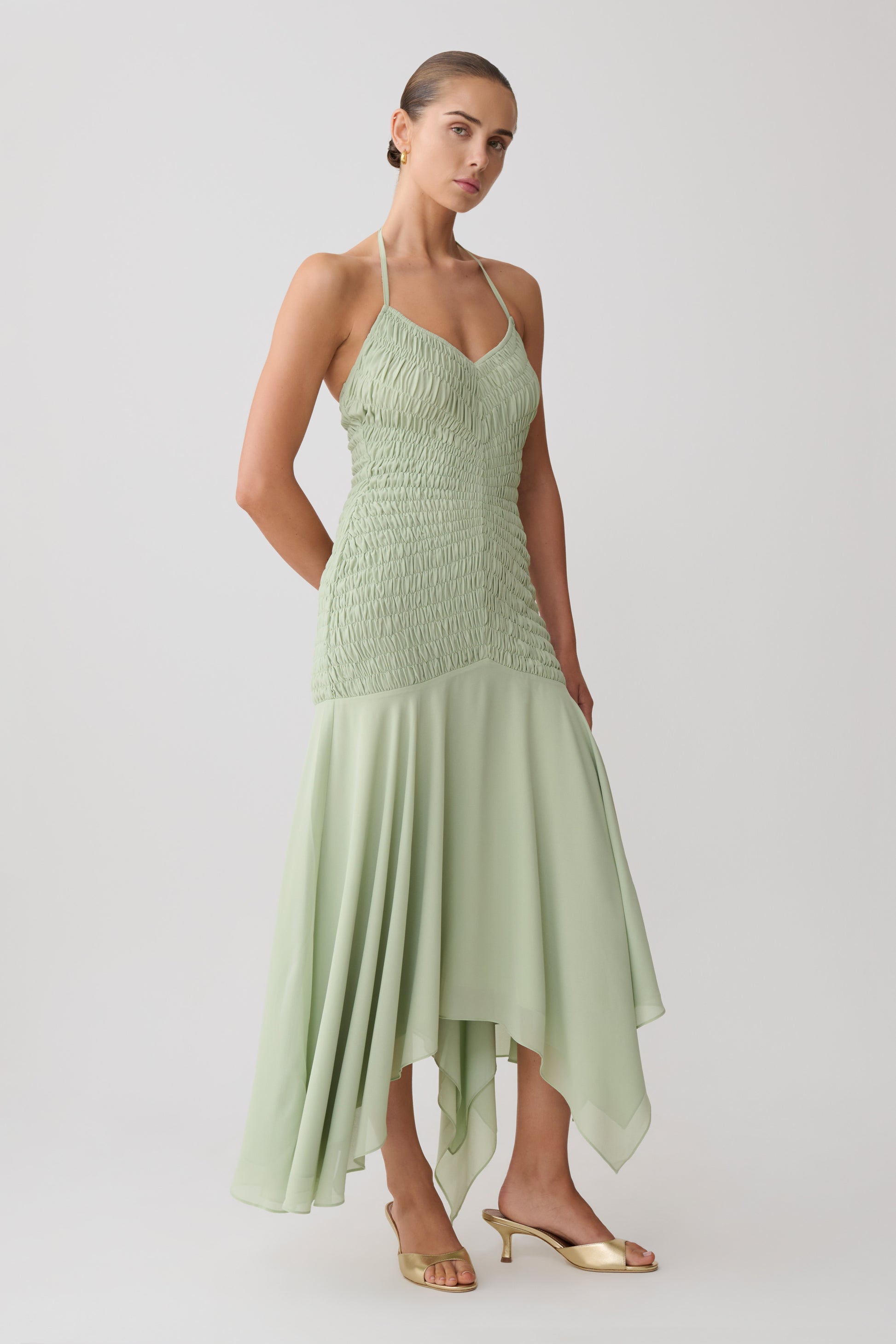 Evelyn Shirred Chiffon Maxi Dress - Sage #4