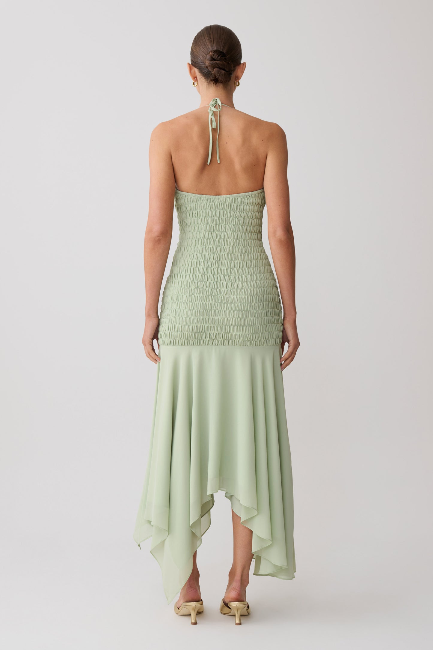 Evelyn Shirred Chiffon Maxi Dress - Sage