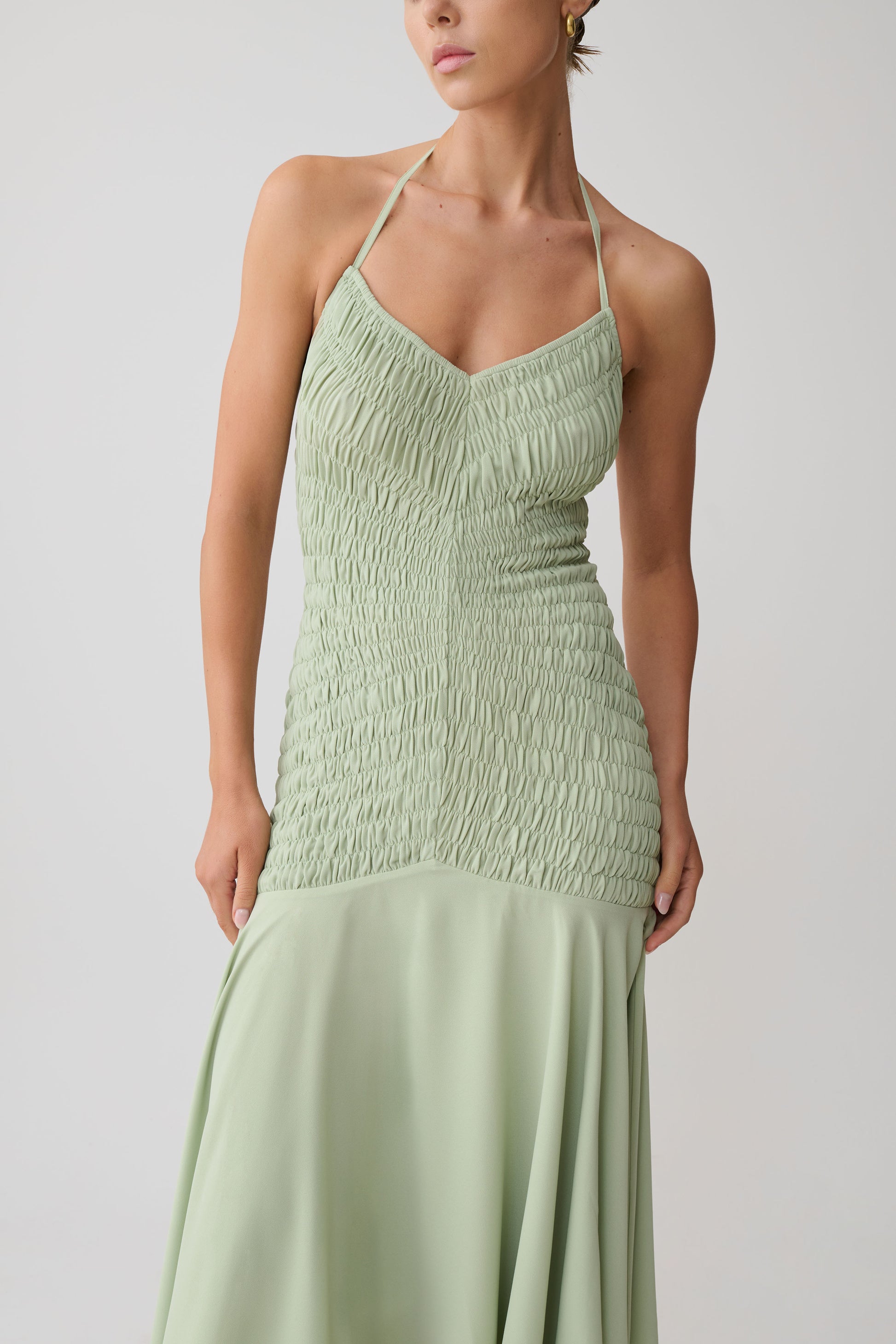 Evelyn Shirred Chiffon Maxi Dress - Sage #3