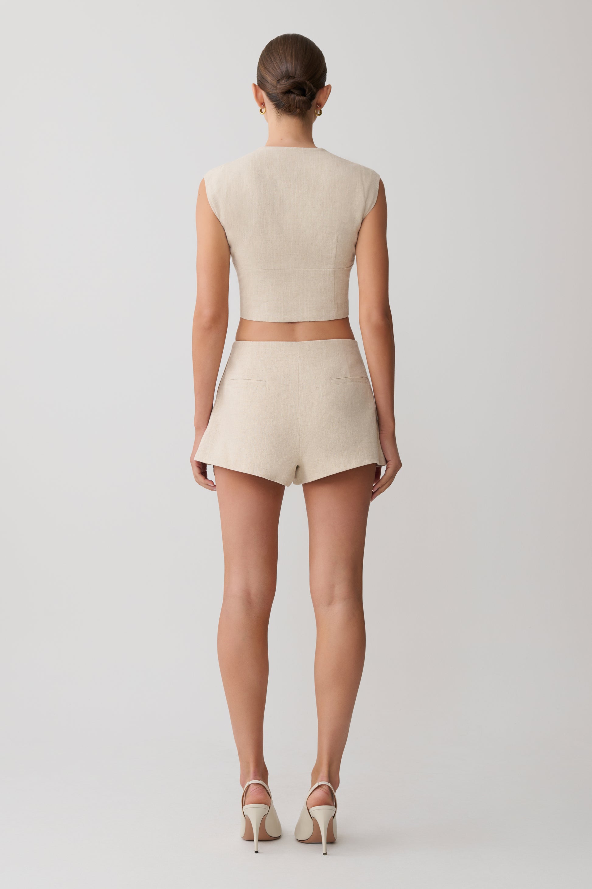 Anahita Linen Front Bows Short Sleeve Top - Natural #5