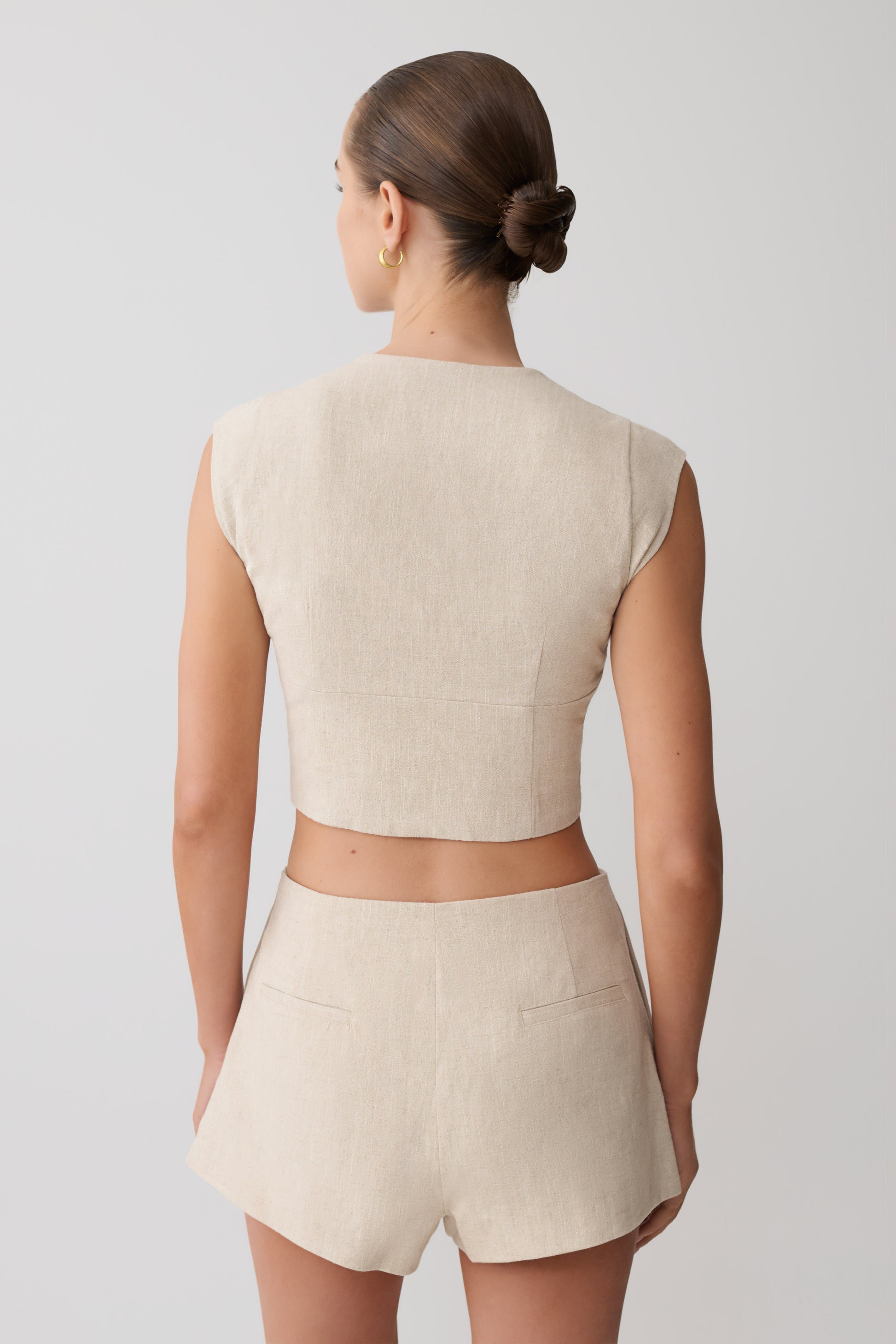 Anahita Linen Front Bows Short Sleeve Top - Natural #2