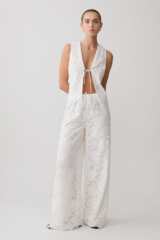 Tessa Broderie Straight Leg Pants - White