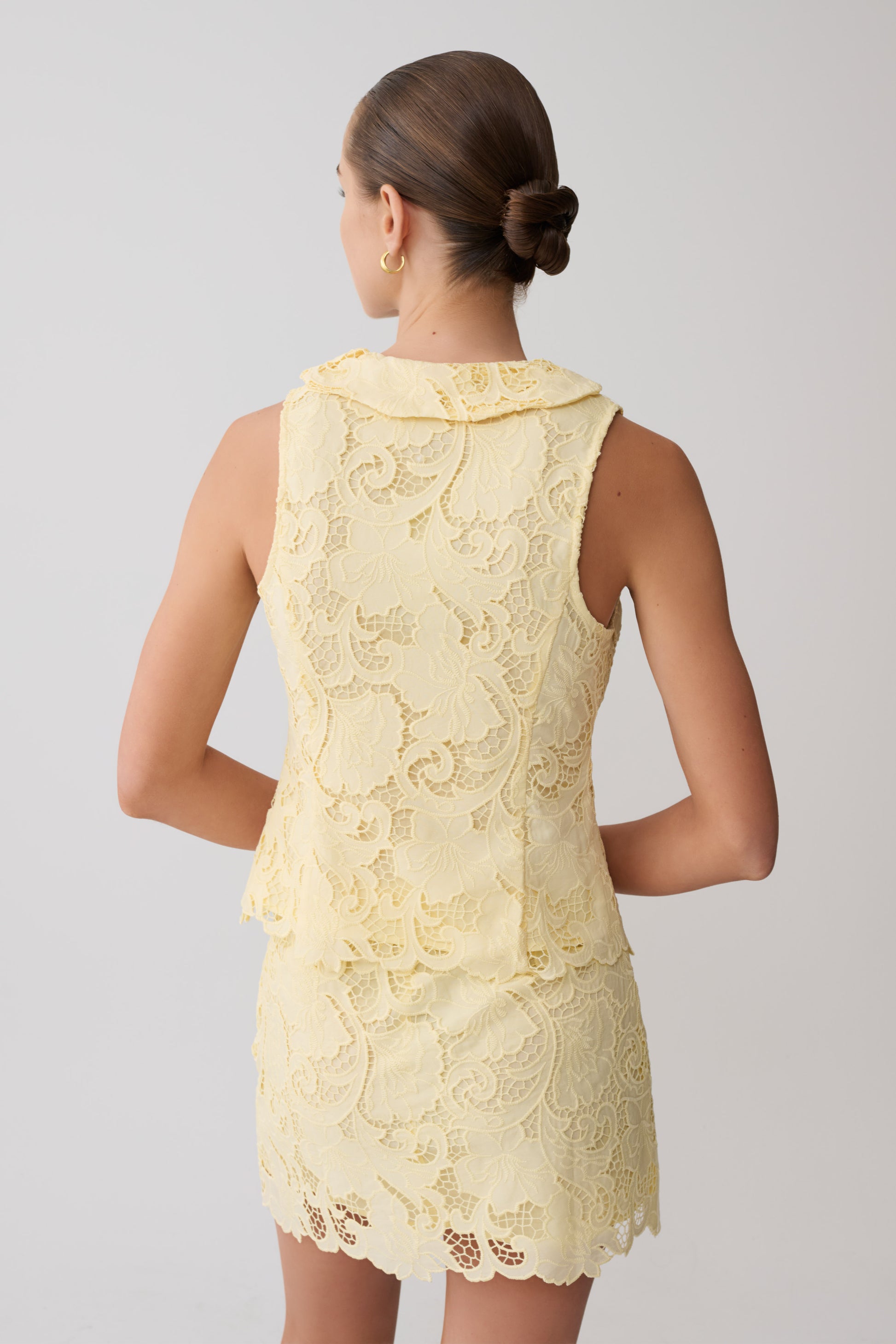 Tessa Broderie Tie Front Sleeveless Top - Lemon #2