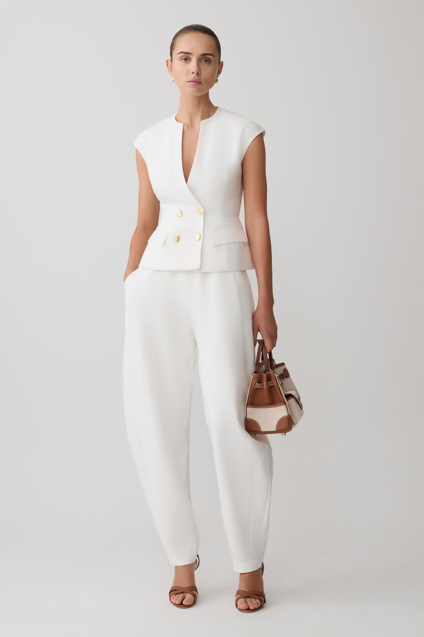 Oriana Linen Button Vest - White