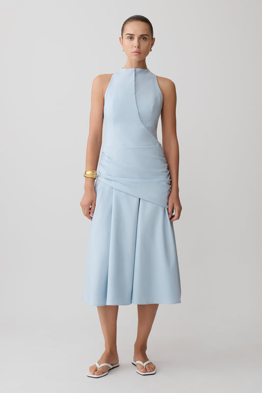 Emily Wrapped Waist Midi Dress - Sky Blue