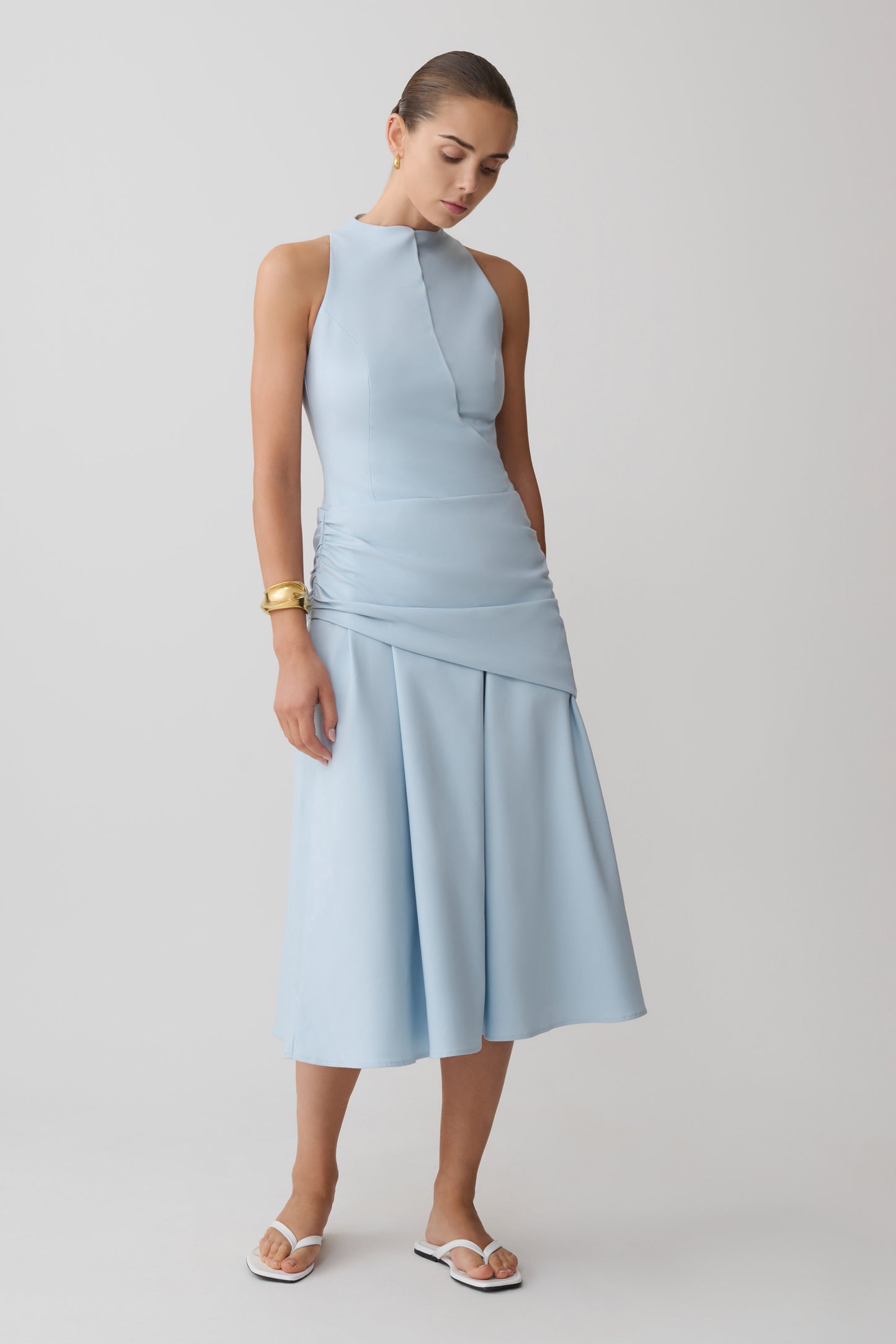 Emily Wrapped Waist Midi Dress - Sky Blue