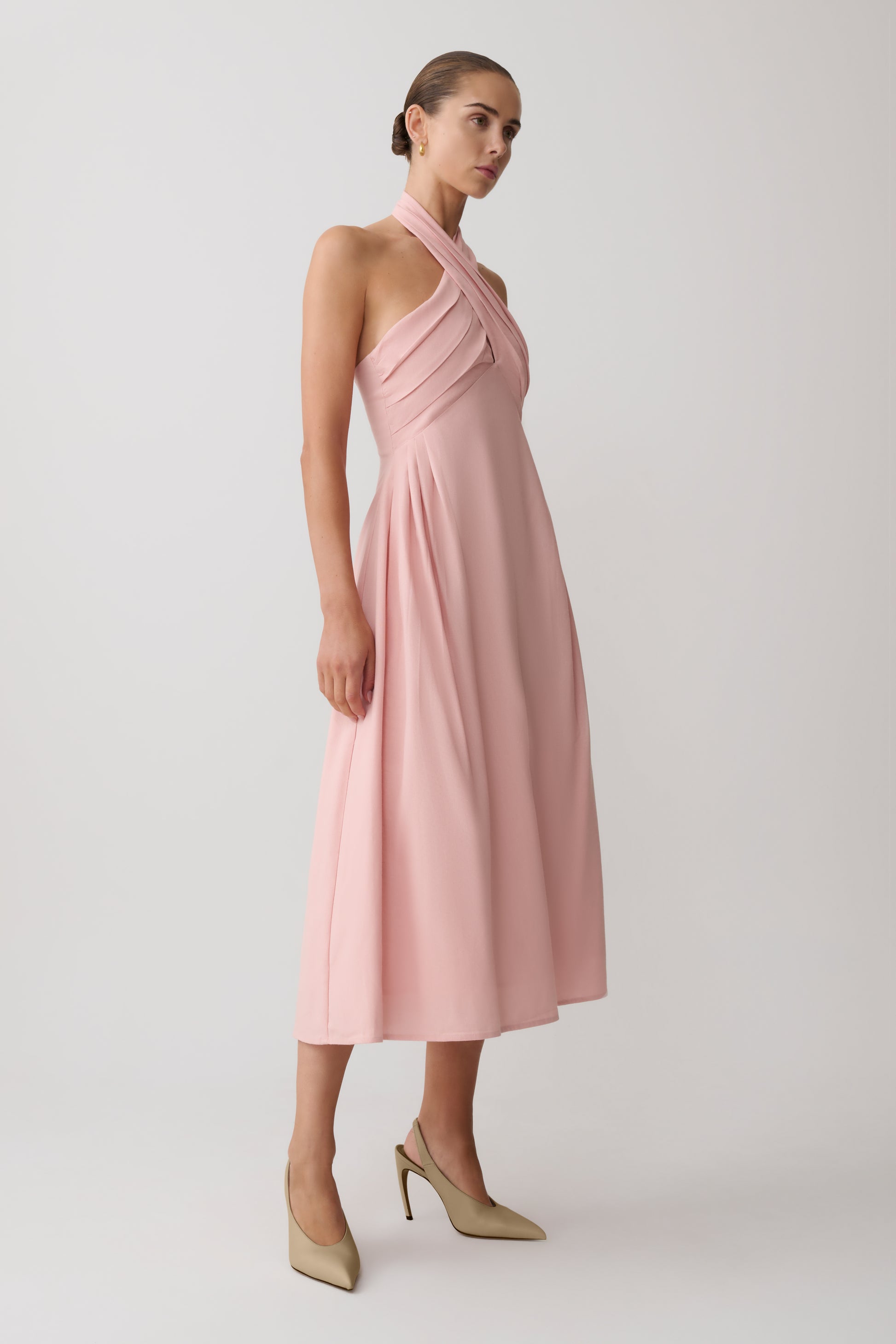 Rosie Linen Halter Midi Dress - Pink #4