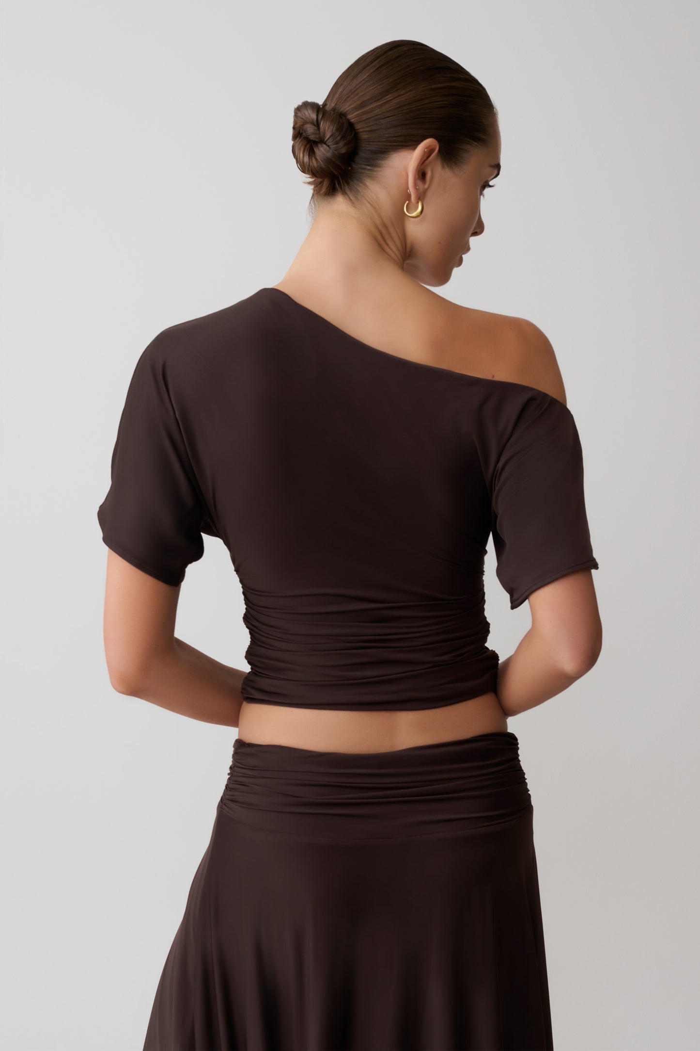 Luu Off Shoulder Slinky Top - Dark Chocolate
