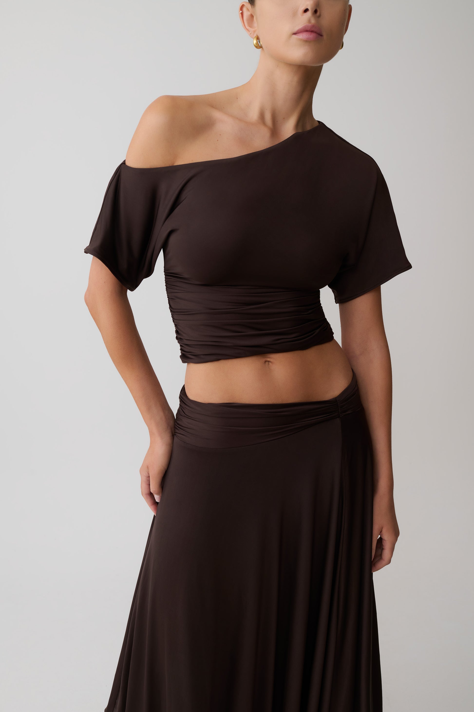 Luu Off Shoulder Slinky Top - Dark Chocolate #3