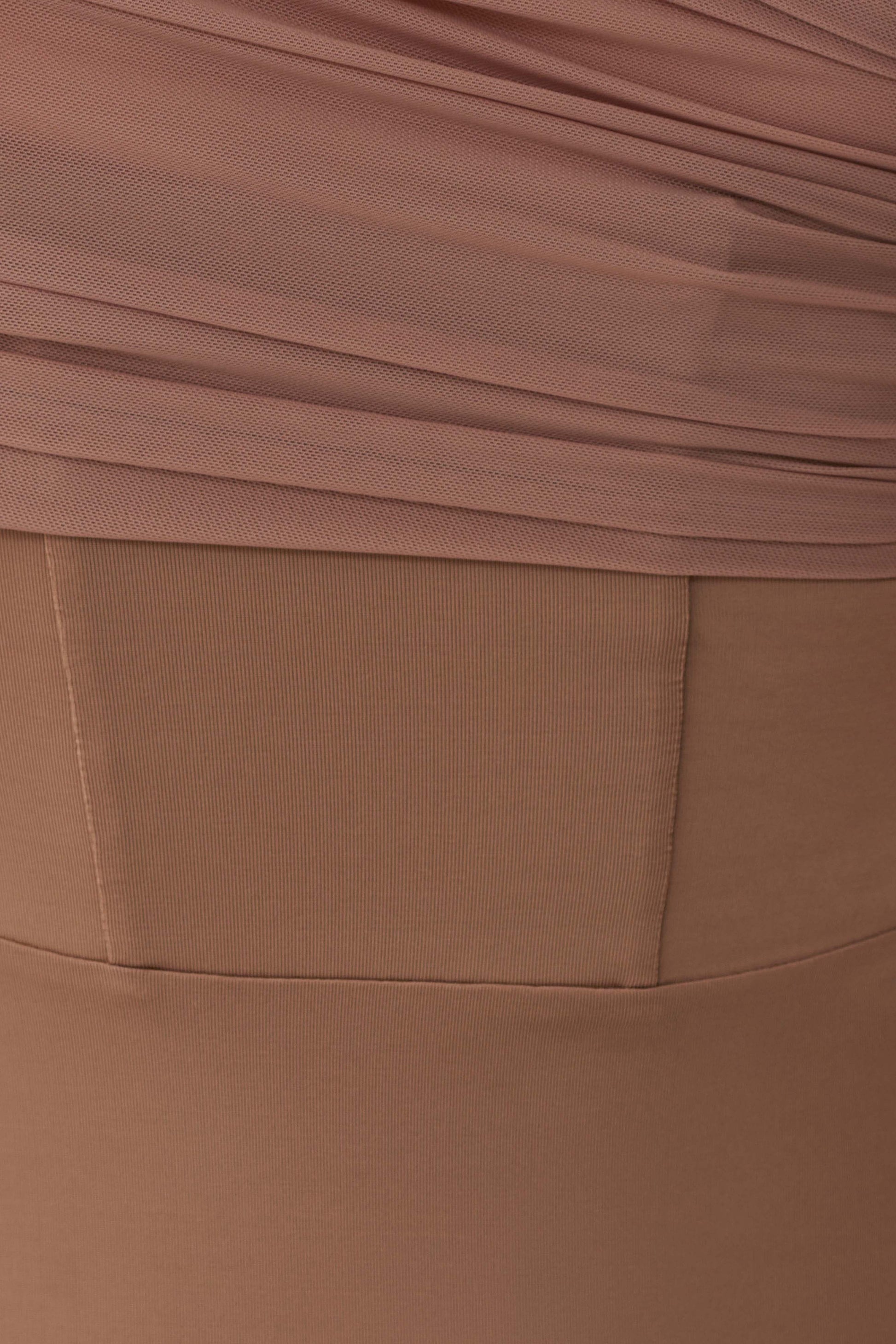 Hanh One Shoulder Mesh Maxi Dress - Tan #9