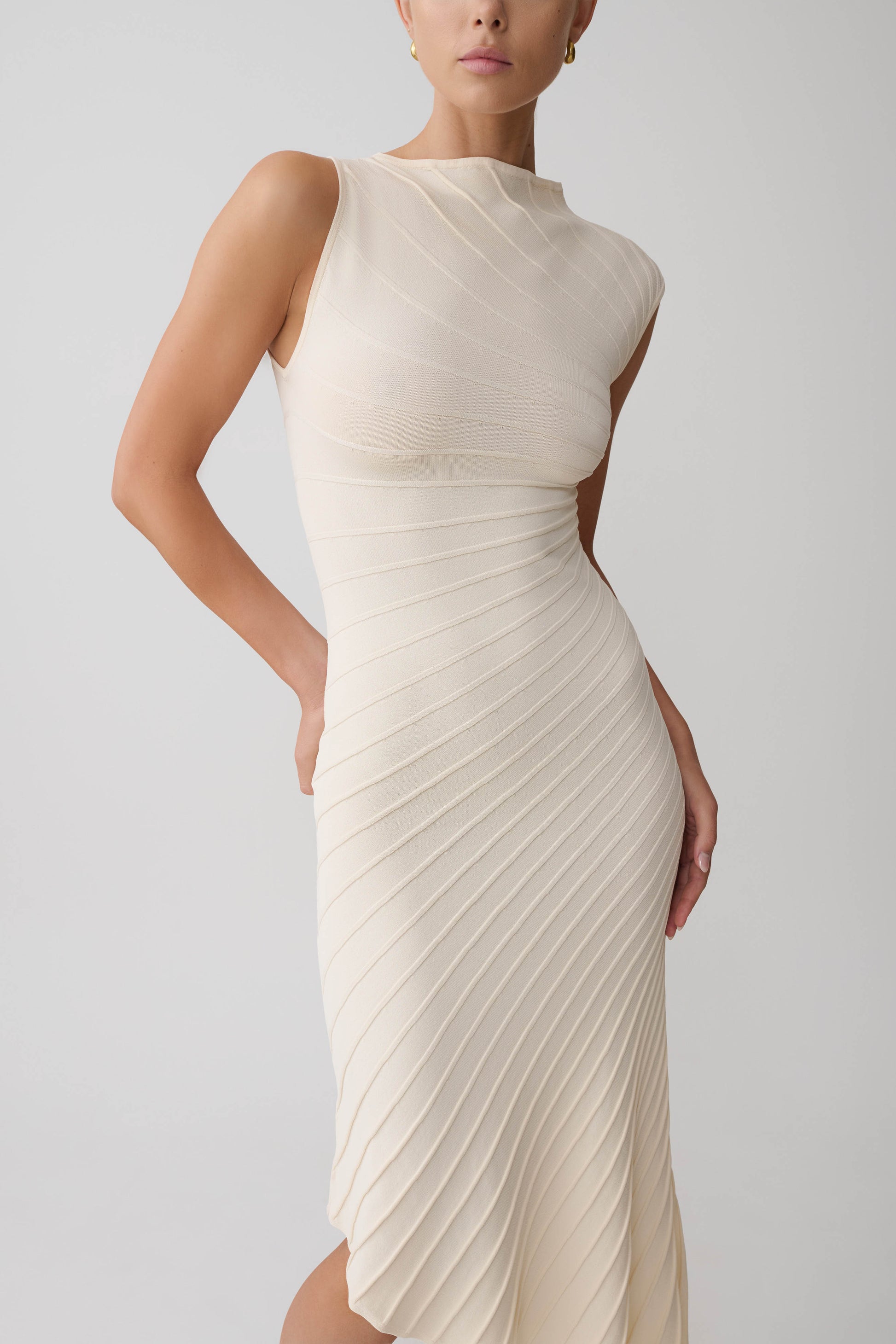 Milasandra Pleated Knit Dress - Ivory #3
