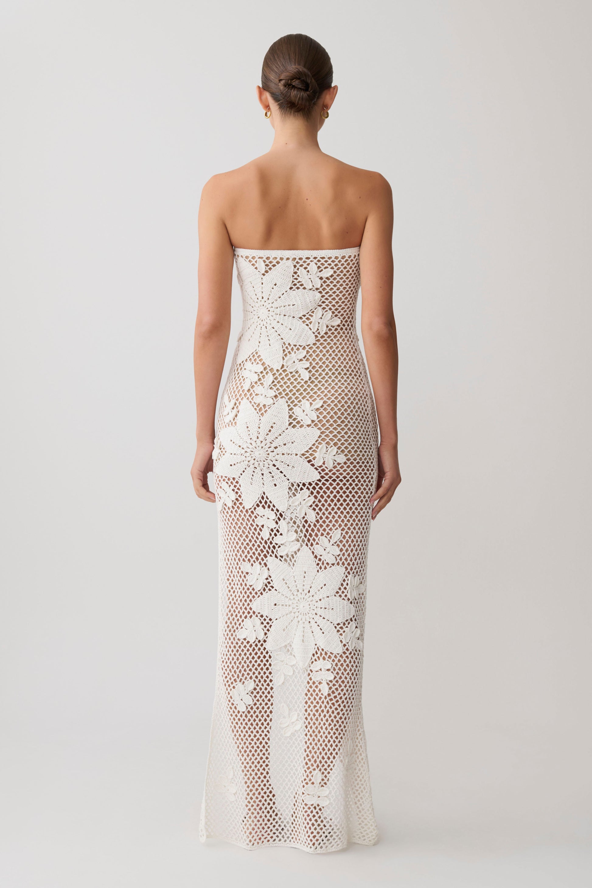 Mandie Hand Crochet Asymmetrical Maxi Dress - White #3