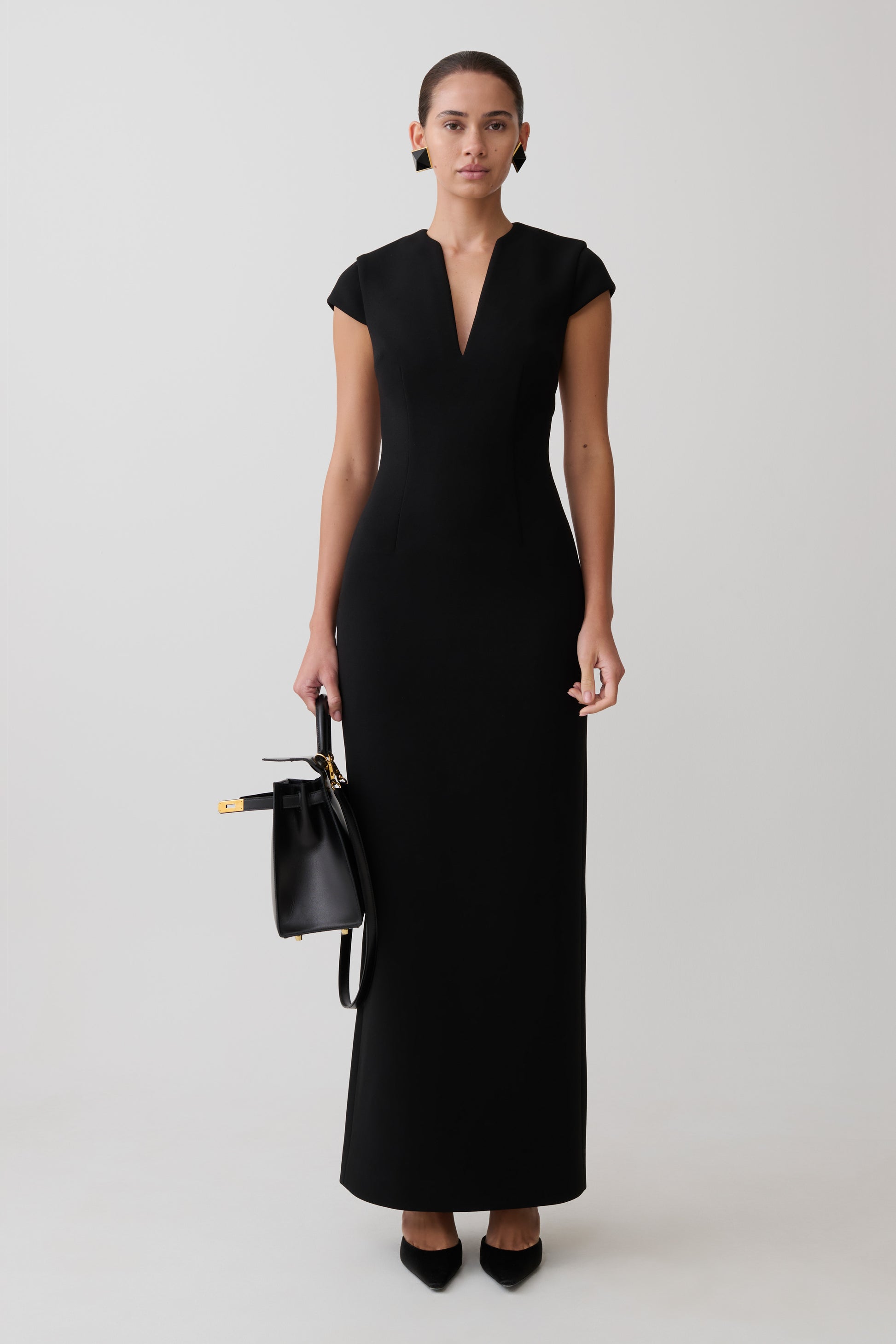 Briella V Neck Suiting Maxi Dress - Black #2