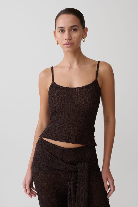 Mattais Boucle Knit Top - Dark Chocolate