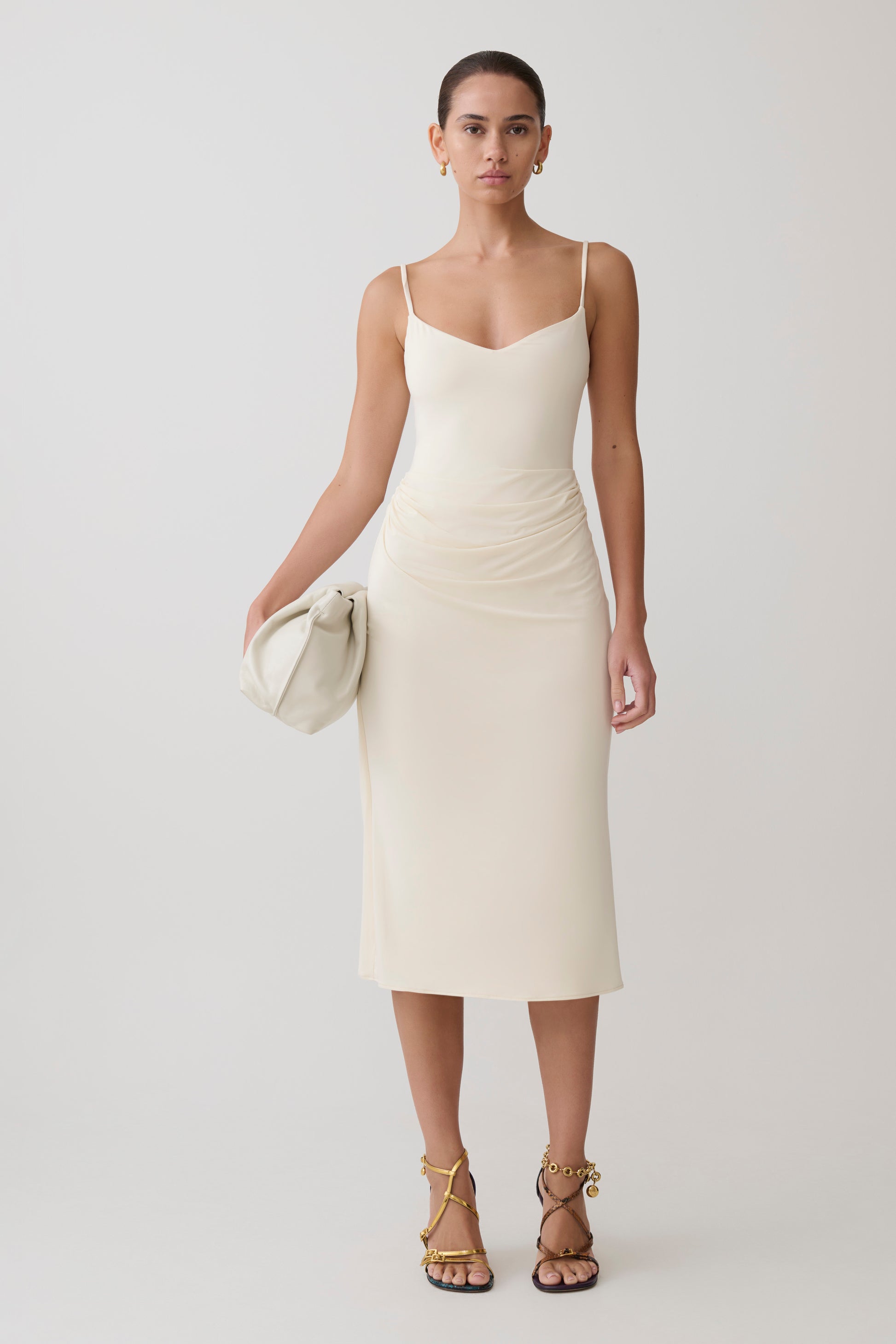 Vina Gathered Jersey Midi Dress - Ivory #9