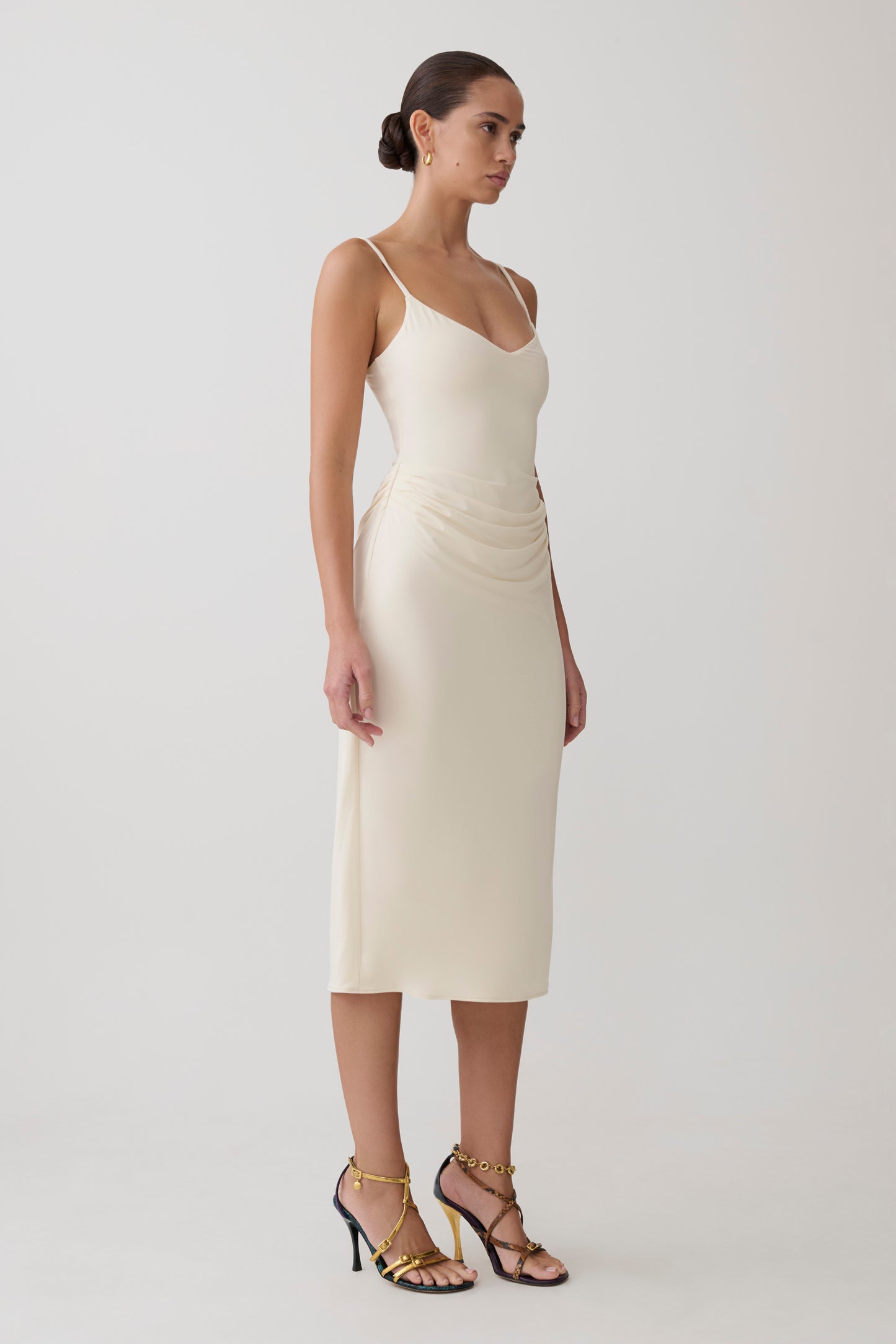 Vina Gathered Jersey Midi Dress - Ivory
