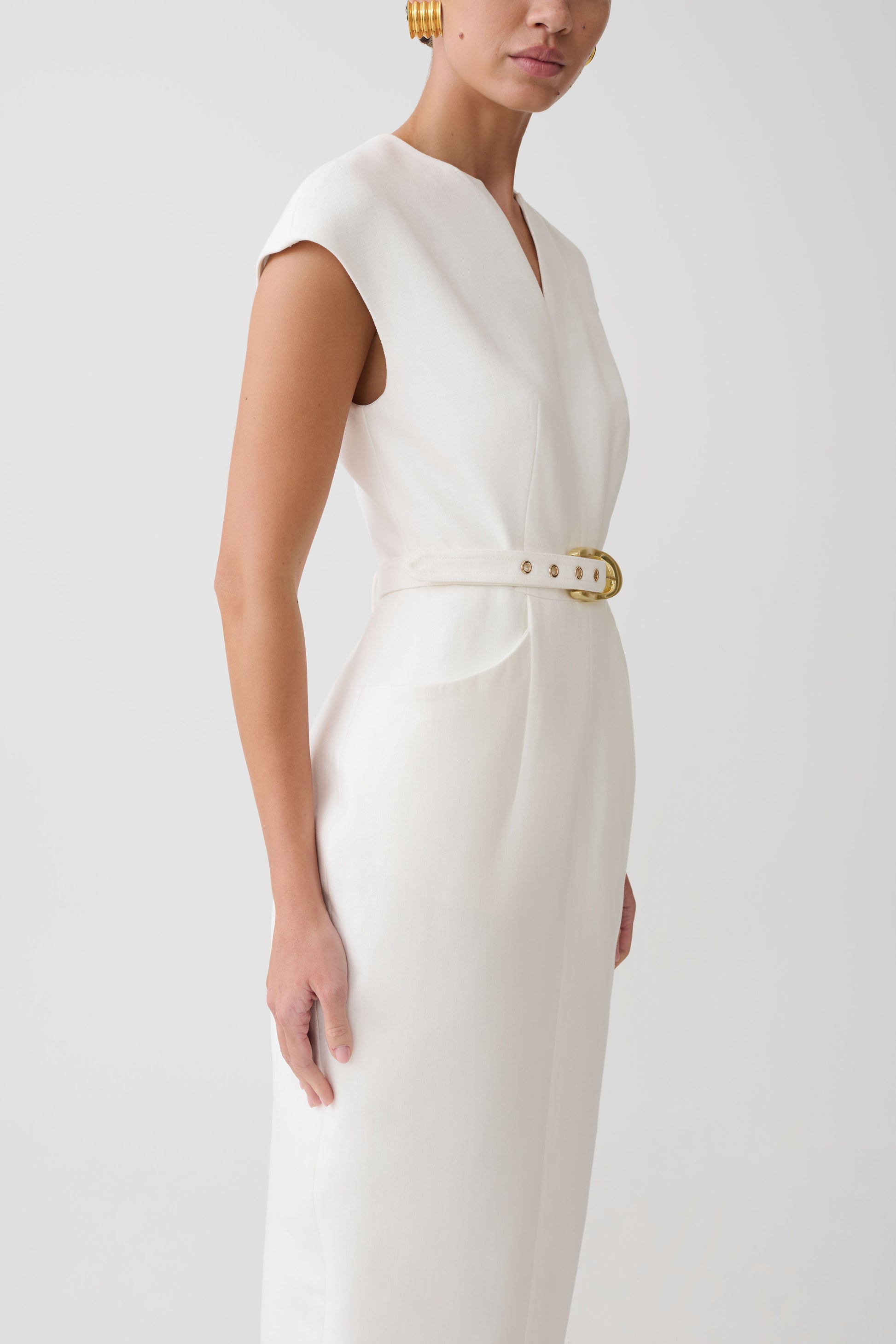 Livia V Neck Linen Maxi Dress - White #4