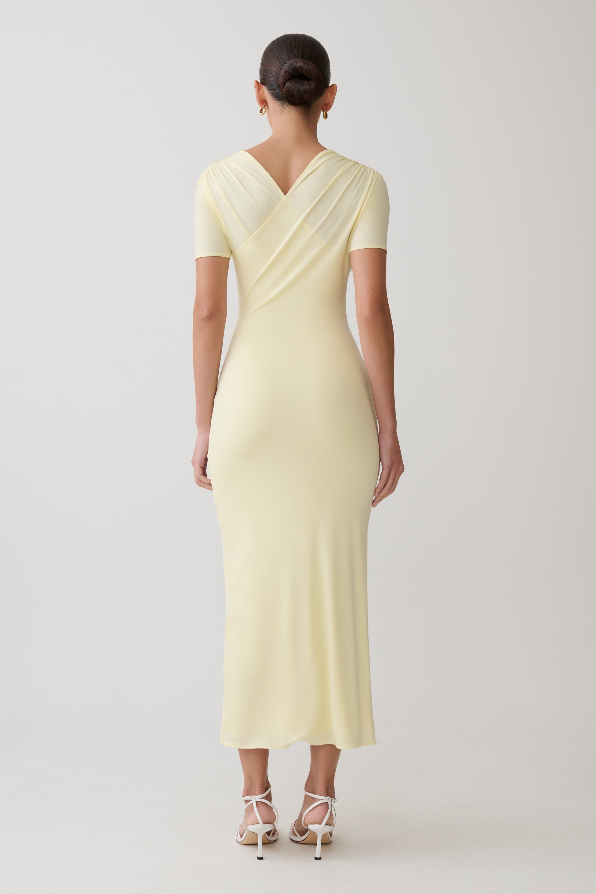 Junie Cross-Over Neck Slinky Maxi Dress - Lemon #2