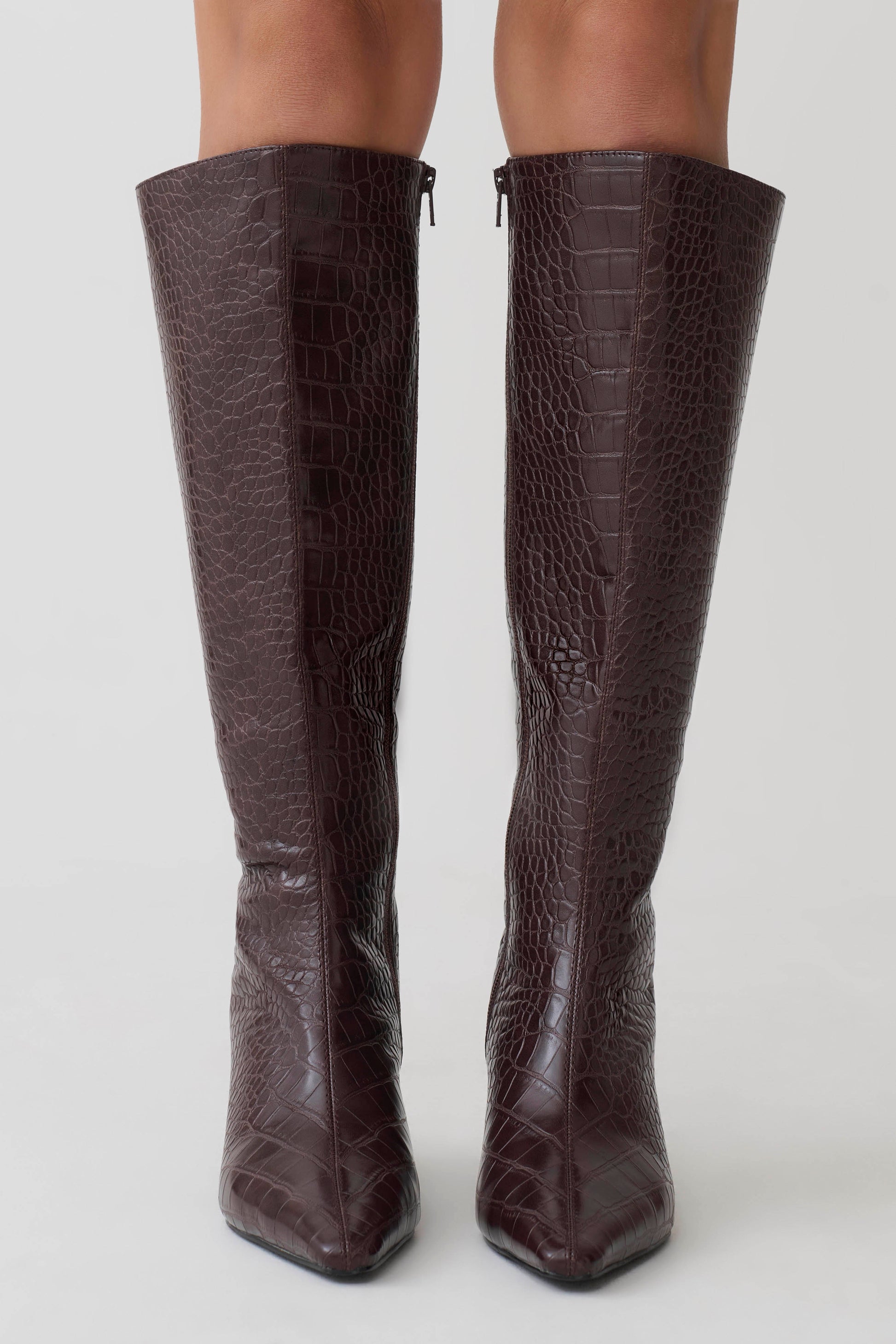 Sarah Faux Leather Crocodile Boot - Chocolate #4