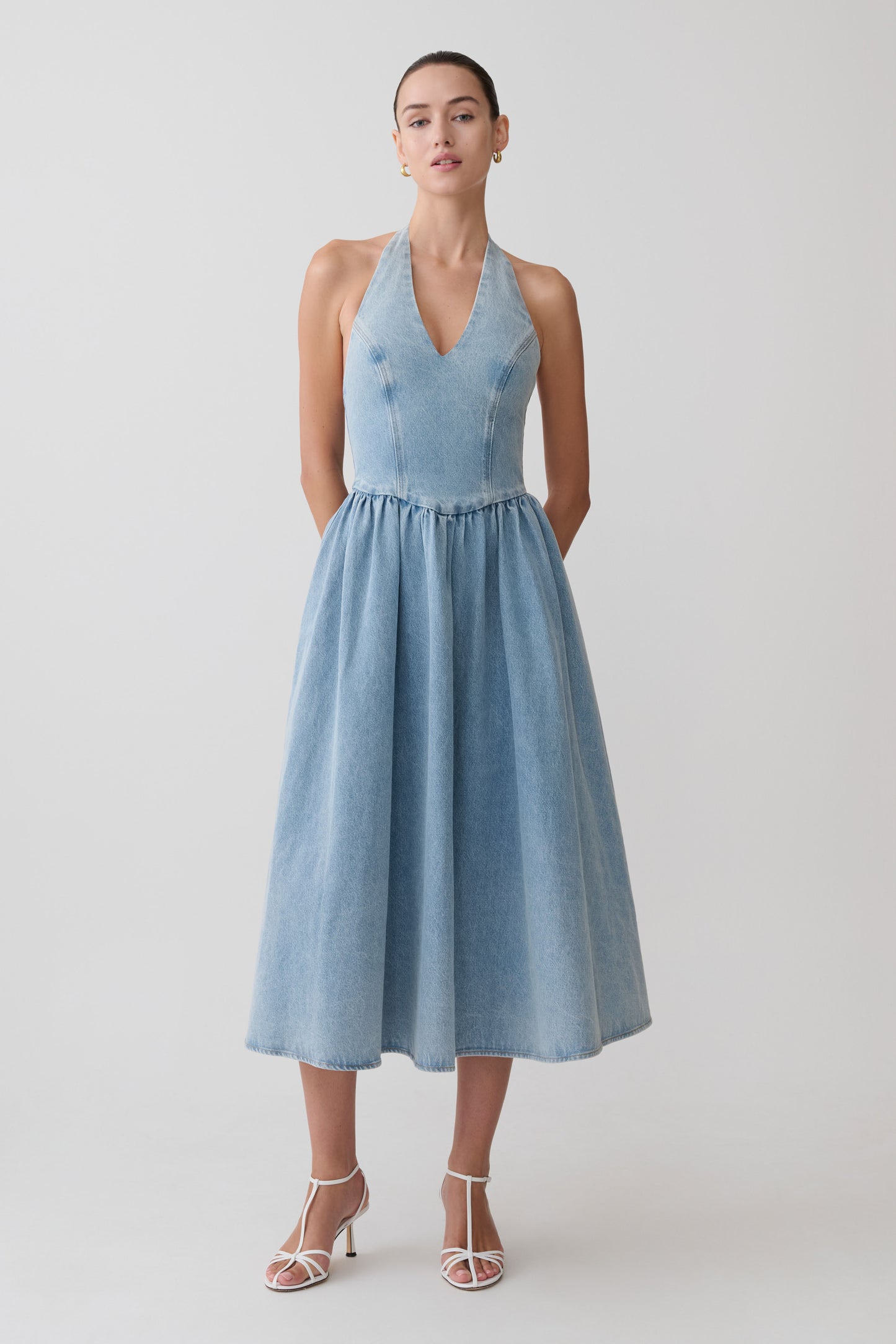 Miller Denim Halter Midi Dress - Classic Blue