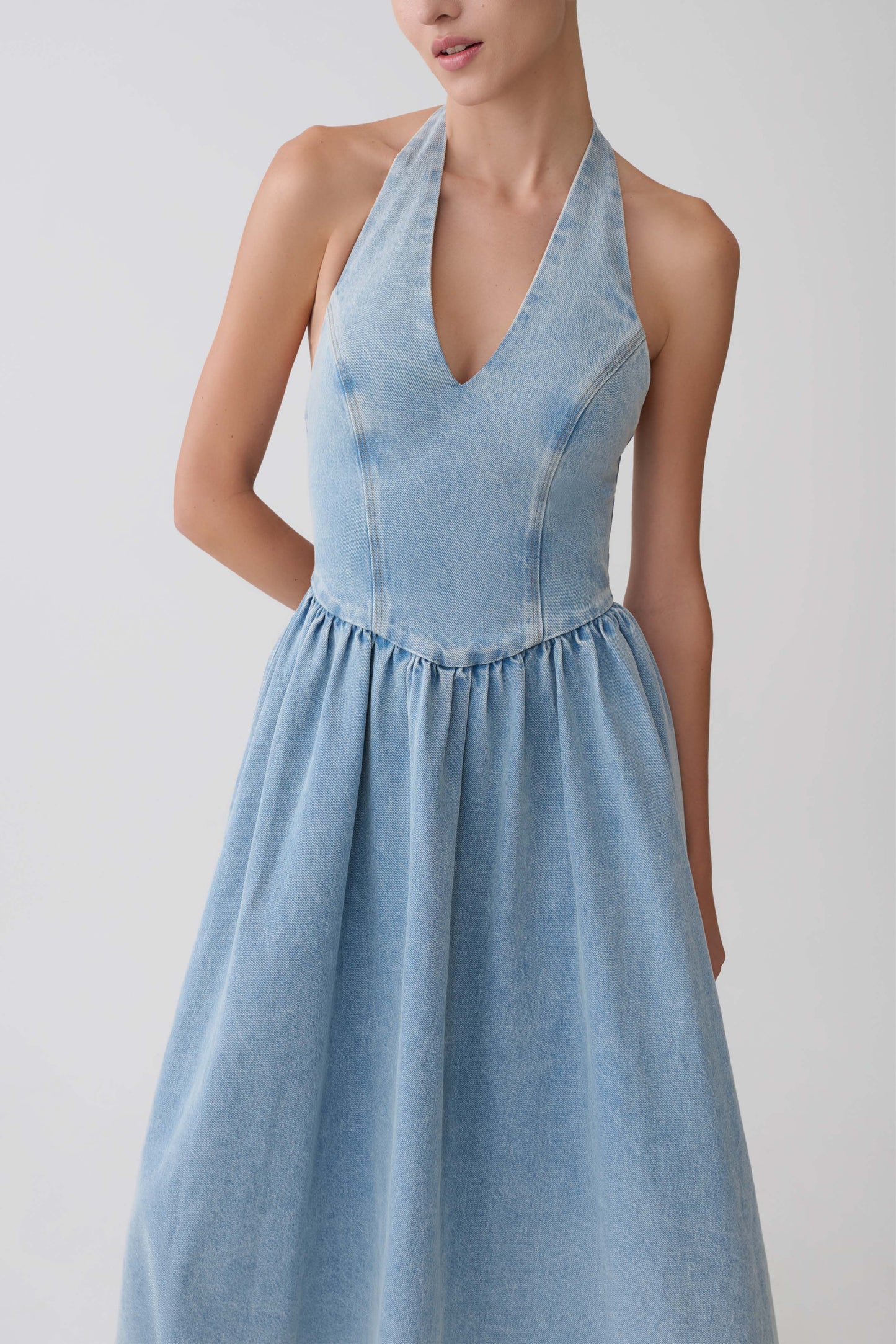 Miller Denim Halter Midi Dress - Classic Blue