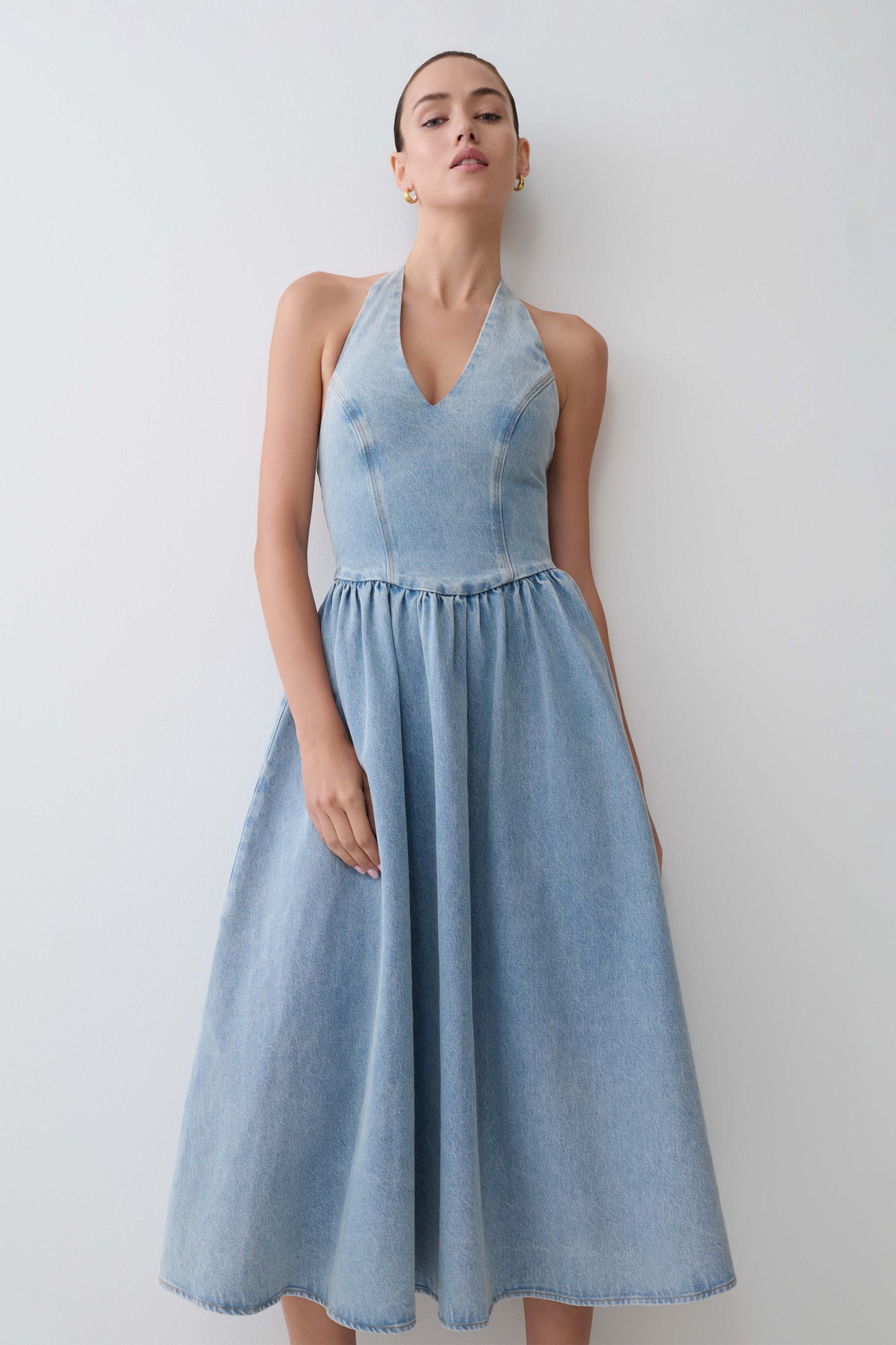 Miller Denim Halter Midi Dress - Classic Blue