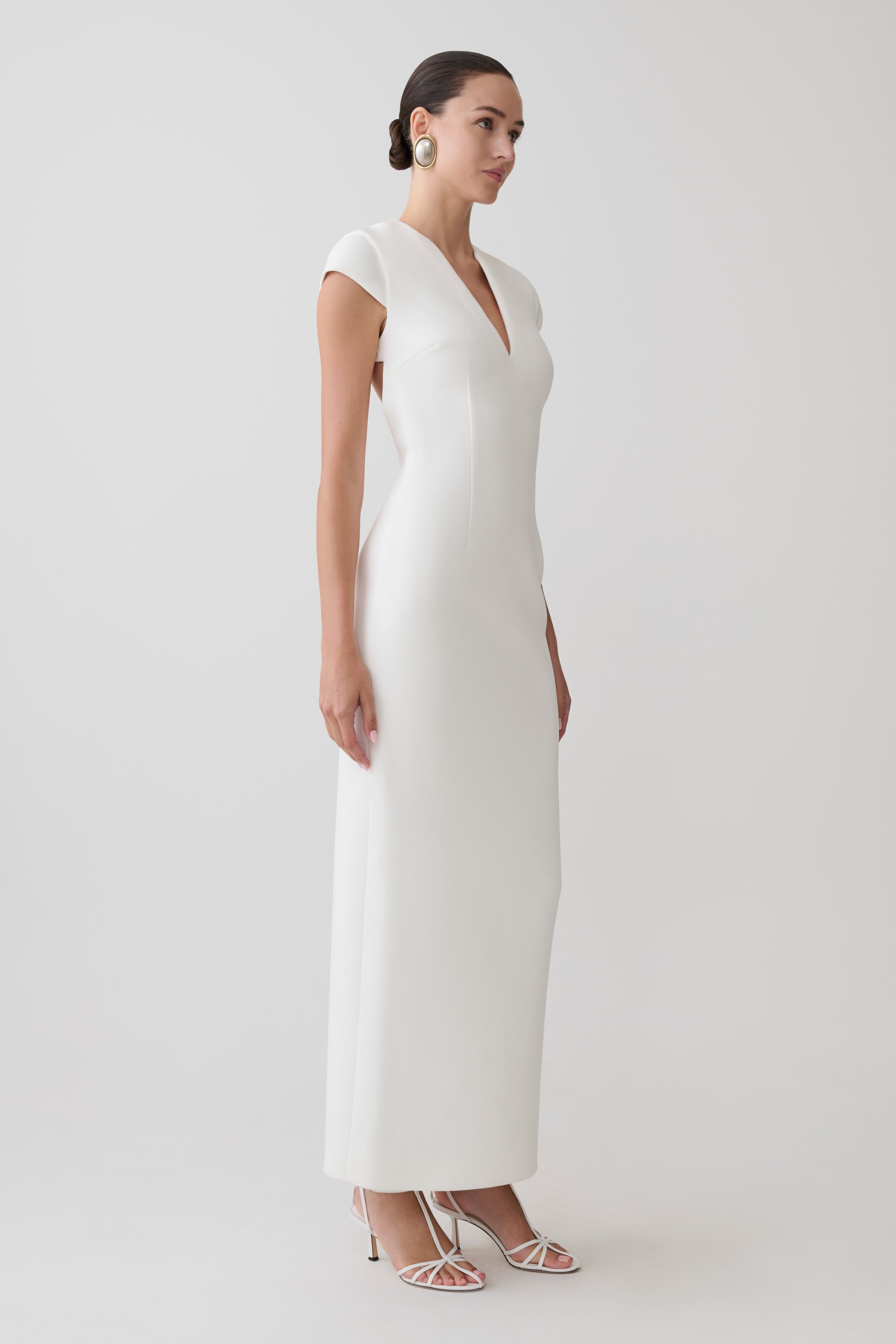 Briella V Neck Suiting Maxi Dress - Ivory #2