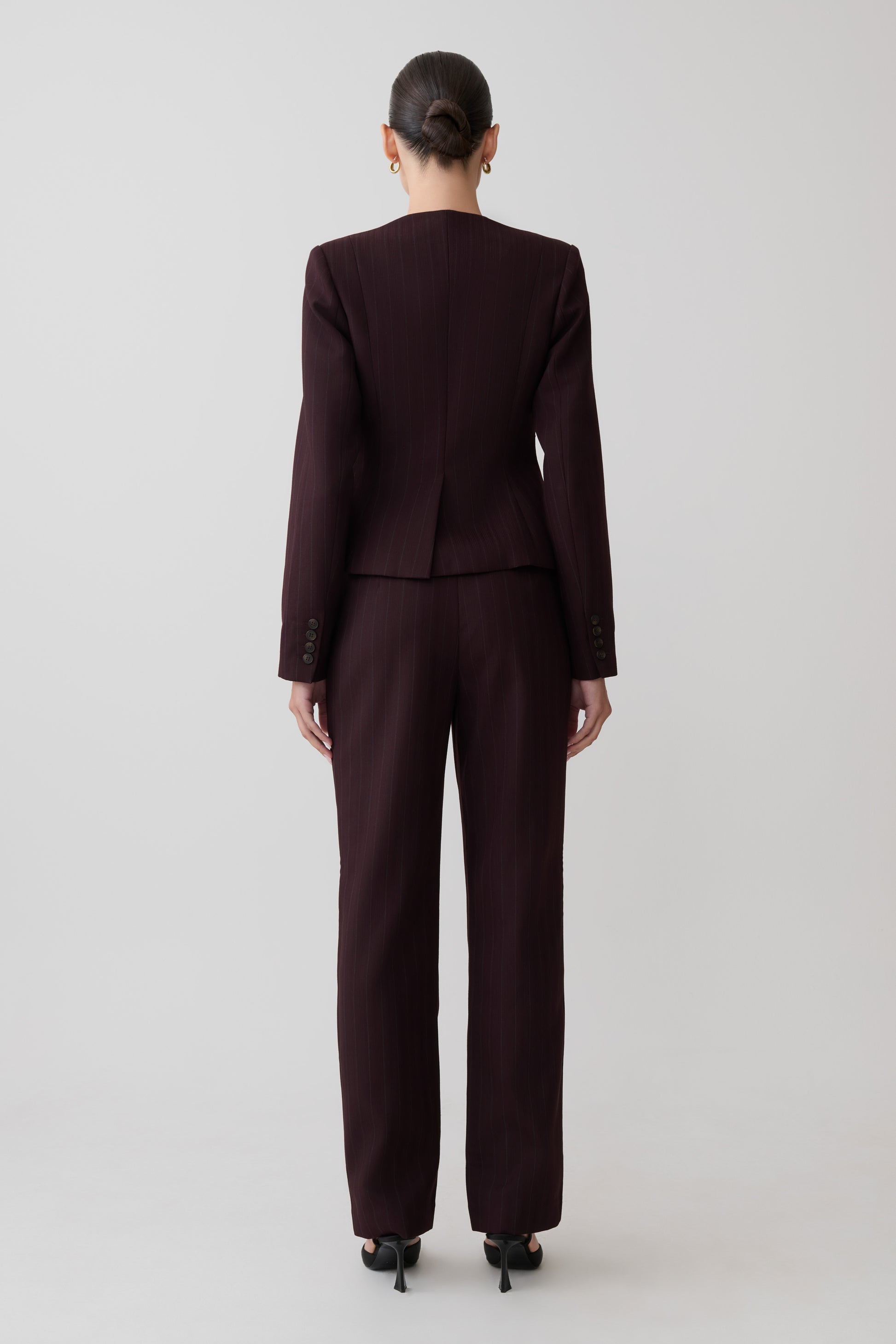 Agatha Straight Leg Suiting Pants - Plum Pinstripe #5